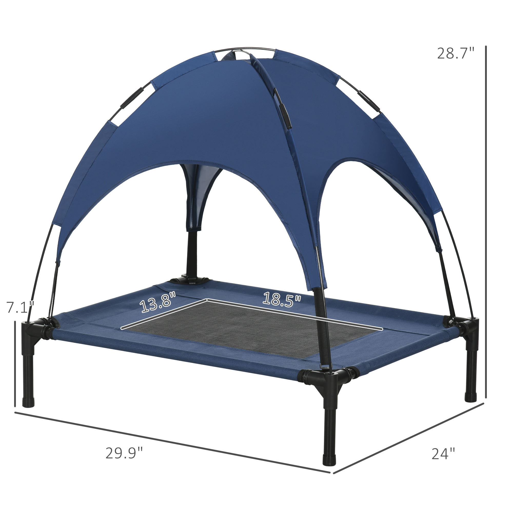 Elevated Portable Dog Cot Pet Bed with UV Protection Canopy Shade, 30 inch, Dark Blue - Image 5
