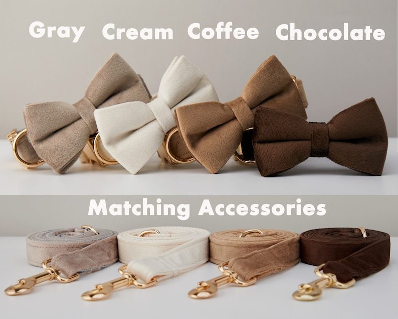 Multiple Colour Velvet Personalise Dog Collar Leash Set With Bow - Image 10