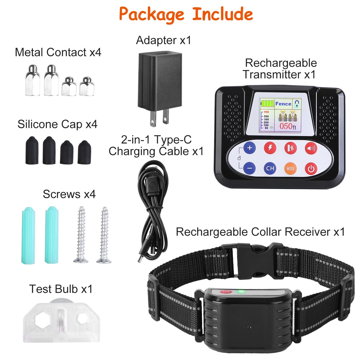 1Set 990FT Range Dog Wireless Fence Remote Training Collar IPX6 Waterproof Receiver With 0-9 Levels Beep Vibration Shock Mode 4 Channels Rechargeable Transmitter System - Image 8