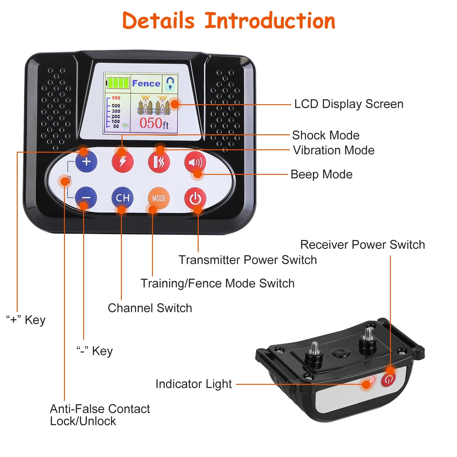 1Set 990FT Range Dog Wireless Fence Remote Training Collar IPX6 Waterproof Receiver With 0-9 Levels Beep Vibration Shock Mode 4 Channels Rechargeable Transmitter System - Image 2