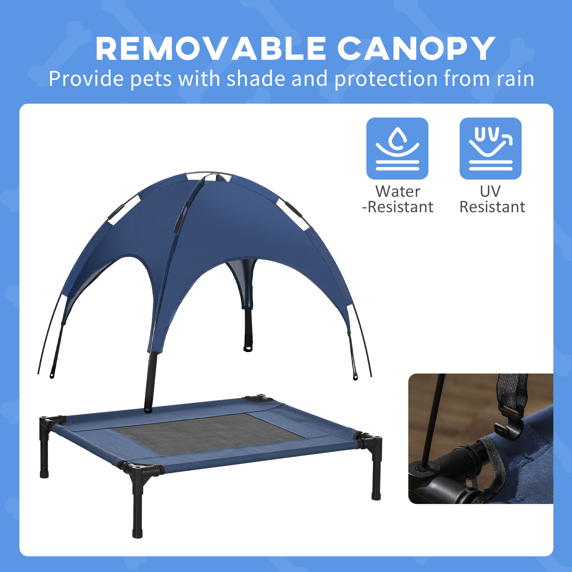 Elevated Portable Dog Cot Pet Bed with UV Protection Canopy Shade, 30 inch, Dark Blue - Image 8