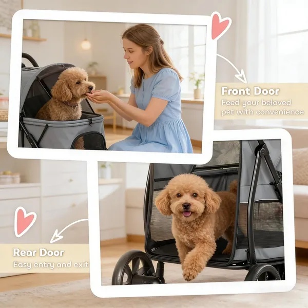 Premium Pet Stroller for Dogs & Cats – Foldable Travel Carrier with Breathable Mesh, Storage Basket & Smooth Wheels - Image 3