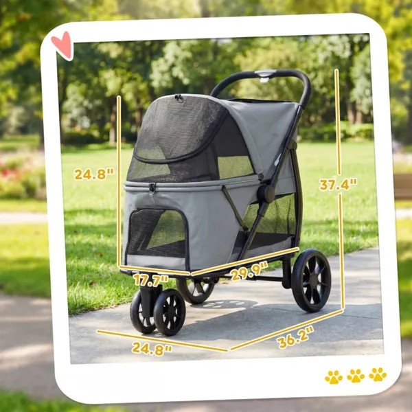 Premium Pet Stroller for Dogs & Cats – Foldable Travel Carrier with Breathable Mesh, Storage Basket & Smooth Wheels - Image 6