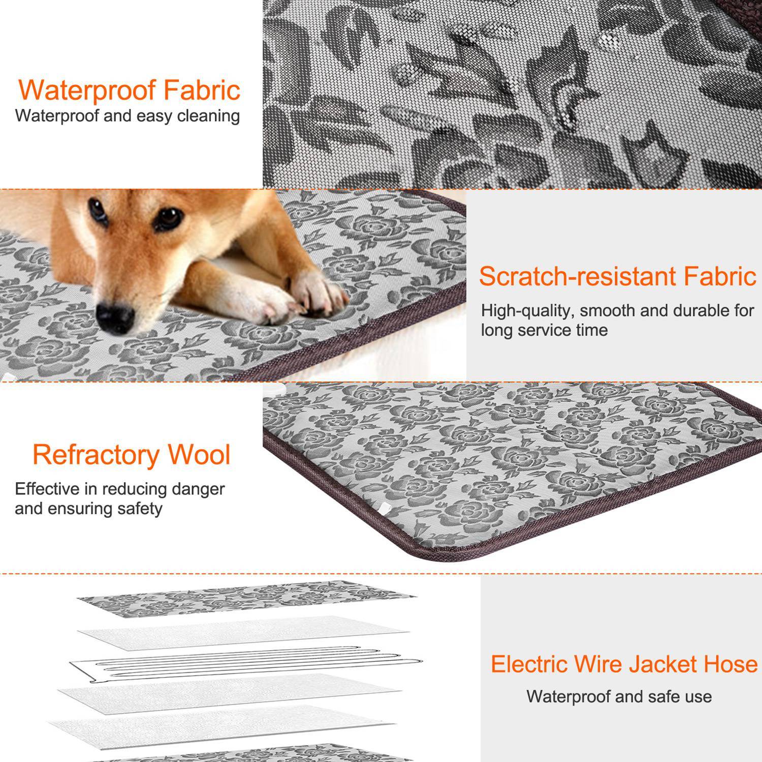 1Pc Pet Heating Pad Dog Cat Electric Heating Mat Waterproof Adjustable Warming Blanket With Chew Resistant Steel Cord Case - Image 4