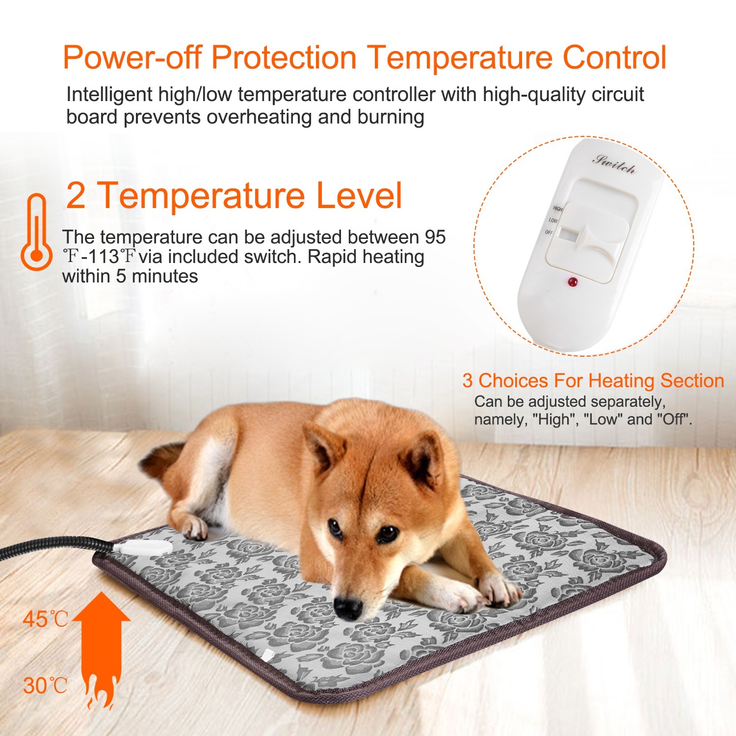 1Pc Pet Heating Pad Dog Cat Electric Heating Mat Waterproof Adjustable Warming Blanket With Chew Resistant Steel Cord Case - Image 7