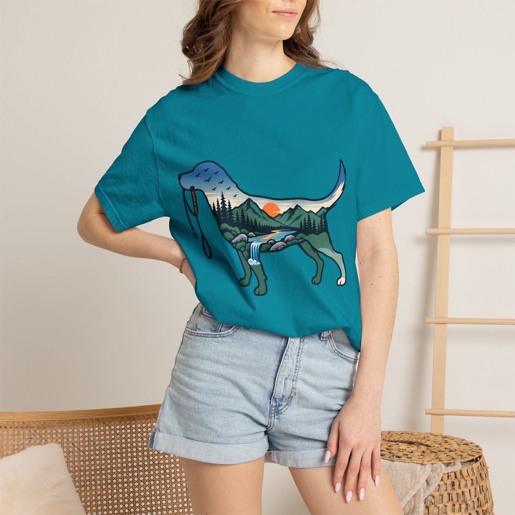 Dog Silhouette Nature Tee — Scenic Hike Retriever T-Shirt - Image 37