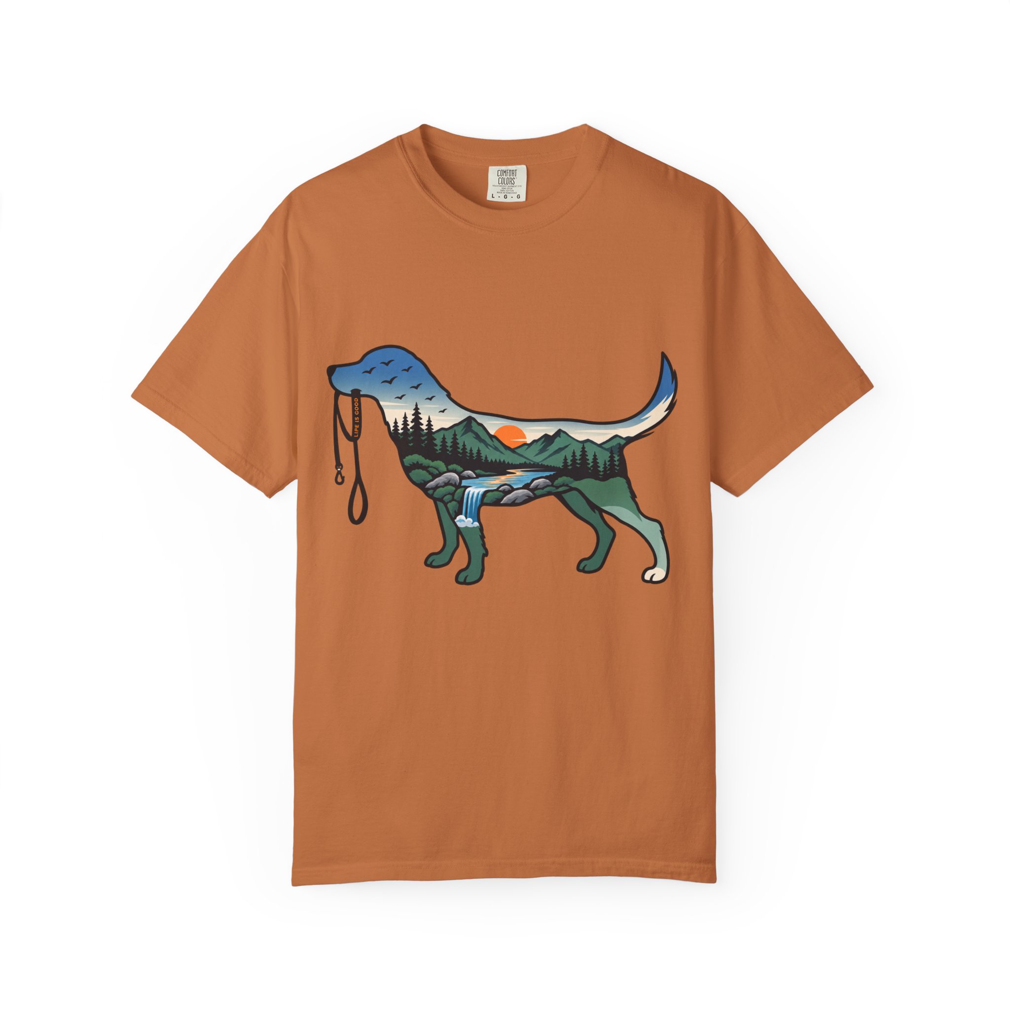Dog Silhouette Nature Tee — Scenic Hike Retriever T-Shirt - Image 11