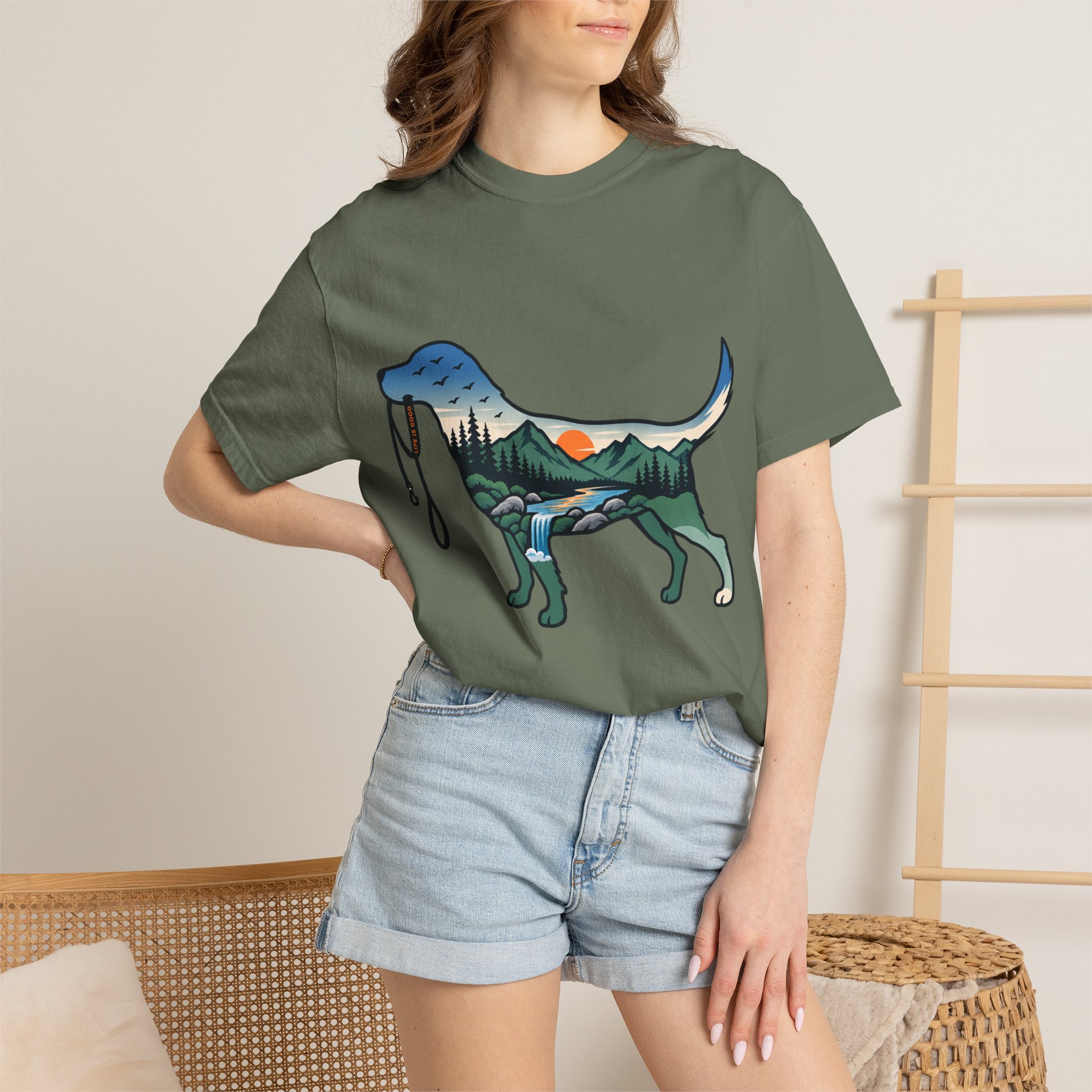 Dog Silhouette Nature Tee — Scenic Hike Retriever T-Shirt - Image 22