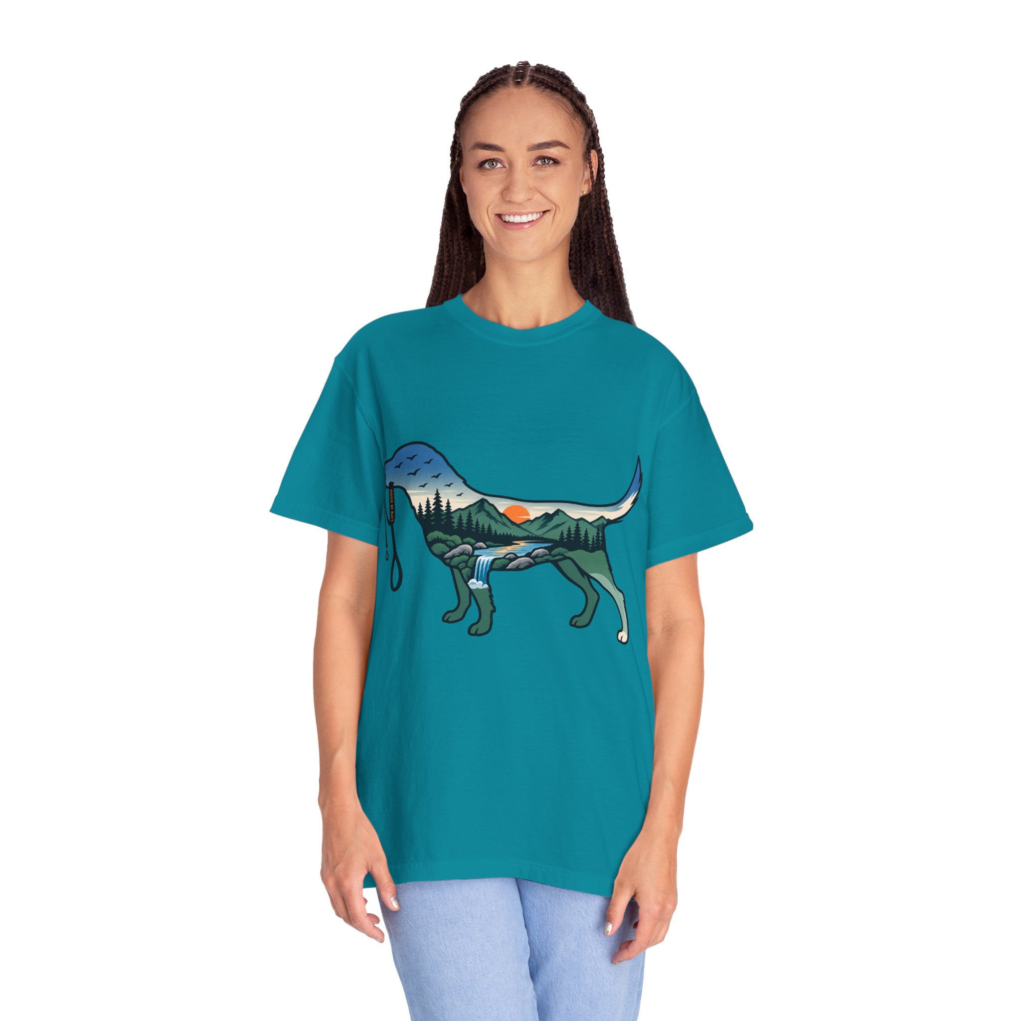 Dog Silhouette Nature Tee — Scenic Hike Retriever T-Shirt - Image 39