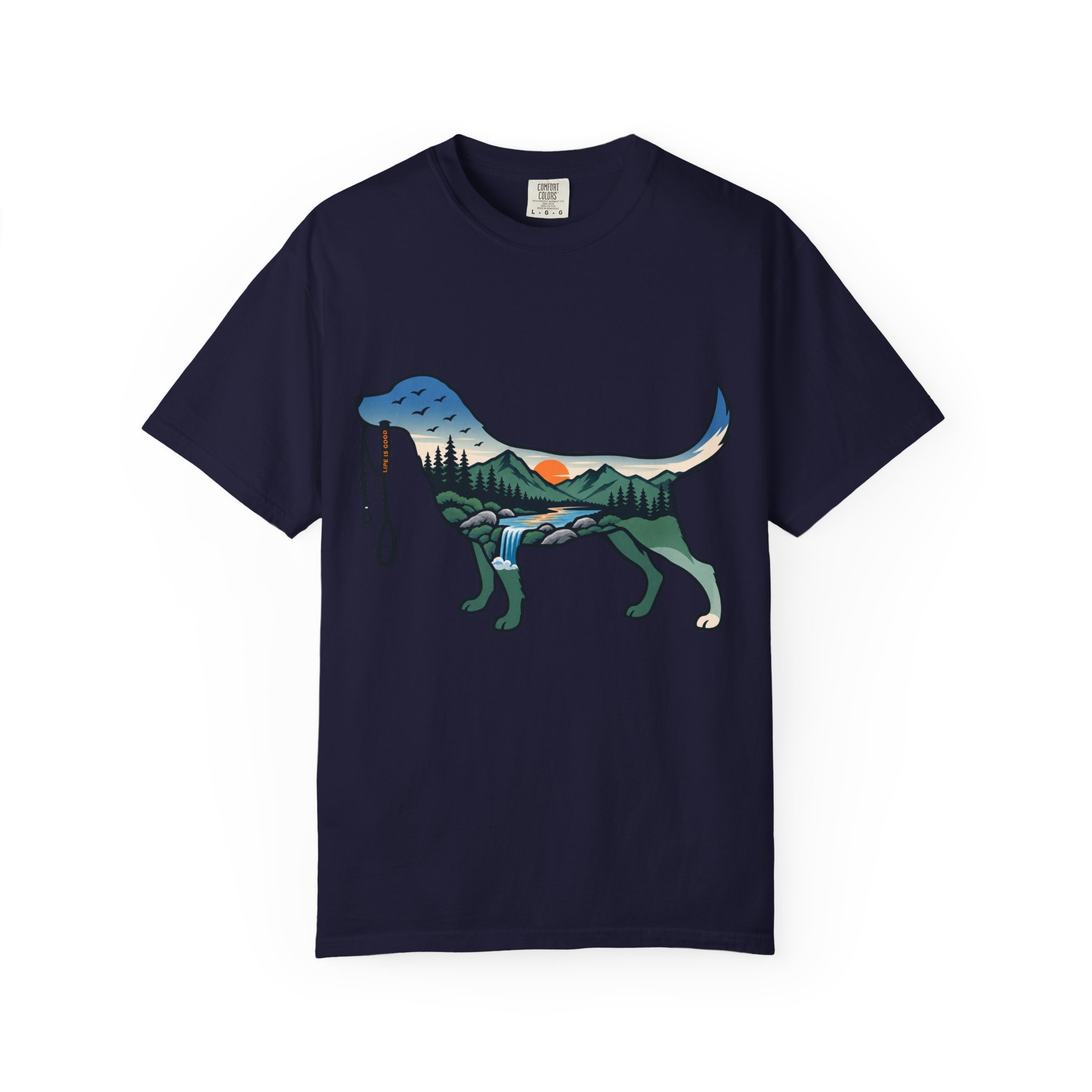 Dog Silhouette Nature Tee — Scenic Hike Retriever T-Shirt - Image 51