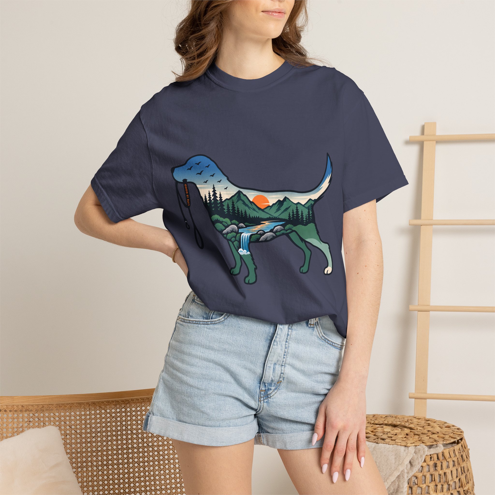 Dog Silhouette Nature Tee — Scenic Hike Retriever T-Shirt - Image 47