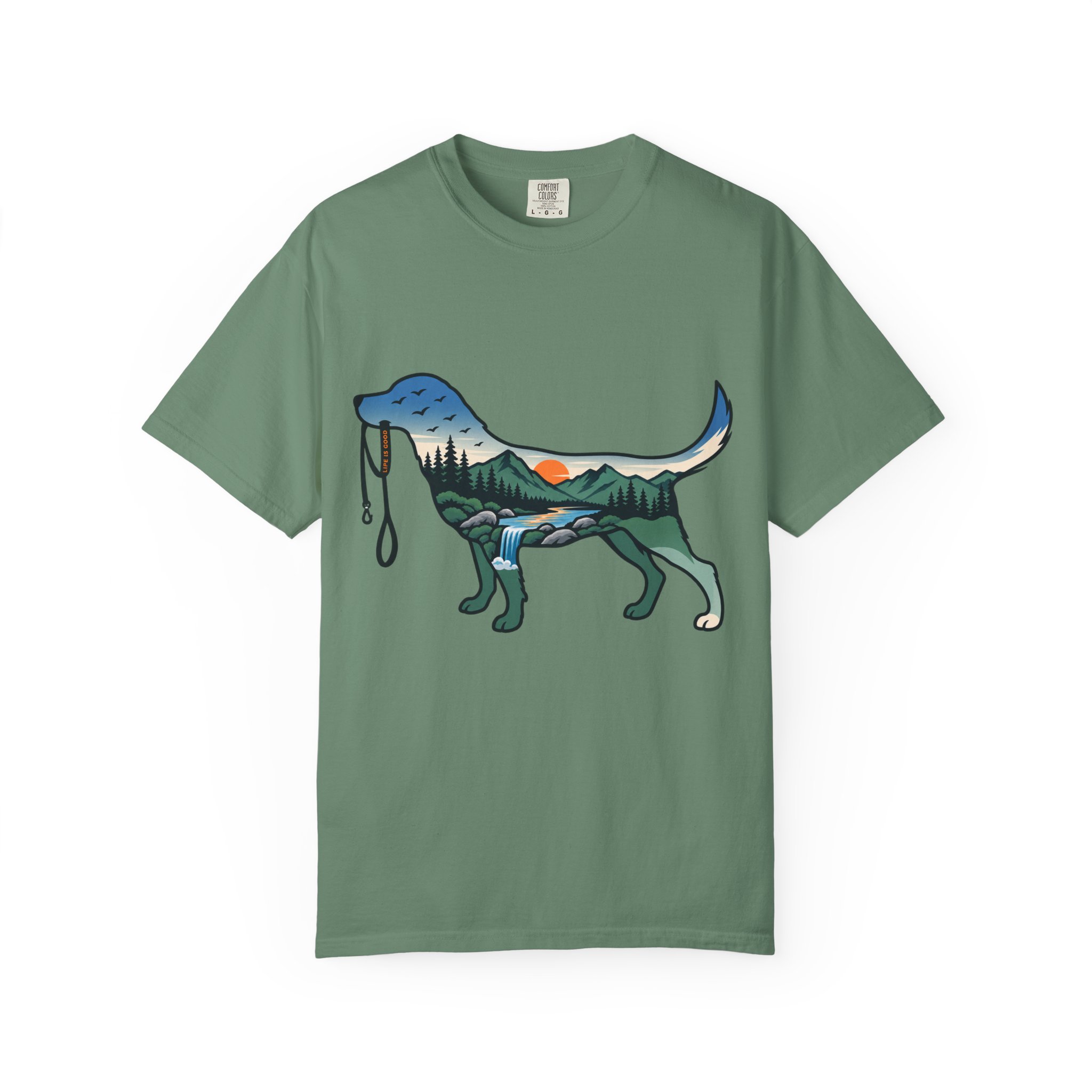 Dog Silhouette Nature Tee — Scenic Hike Retriever T-Shirt - Image 26