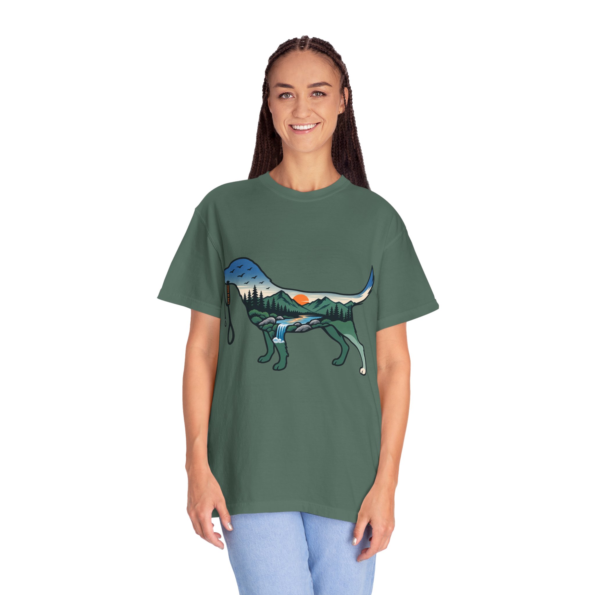 Dog Silhouette Nature Tee — Scenic Hike Retriever T-Shirt - Image 34