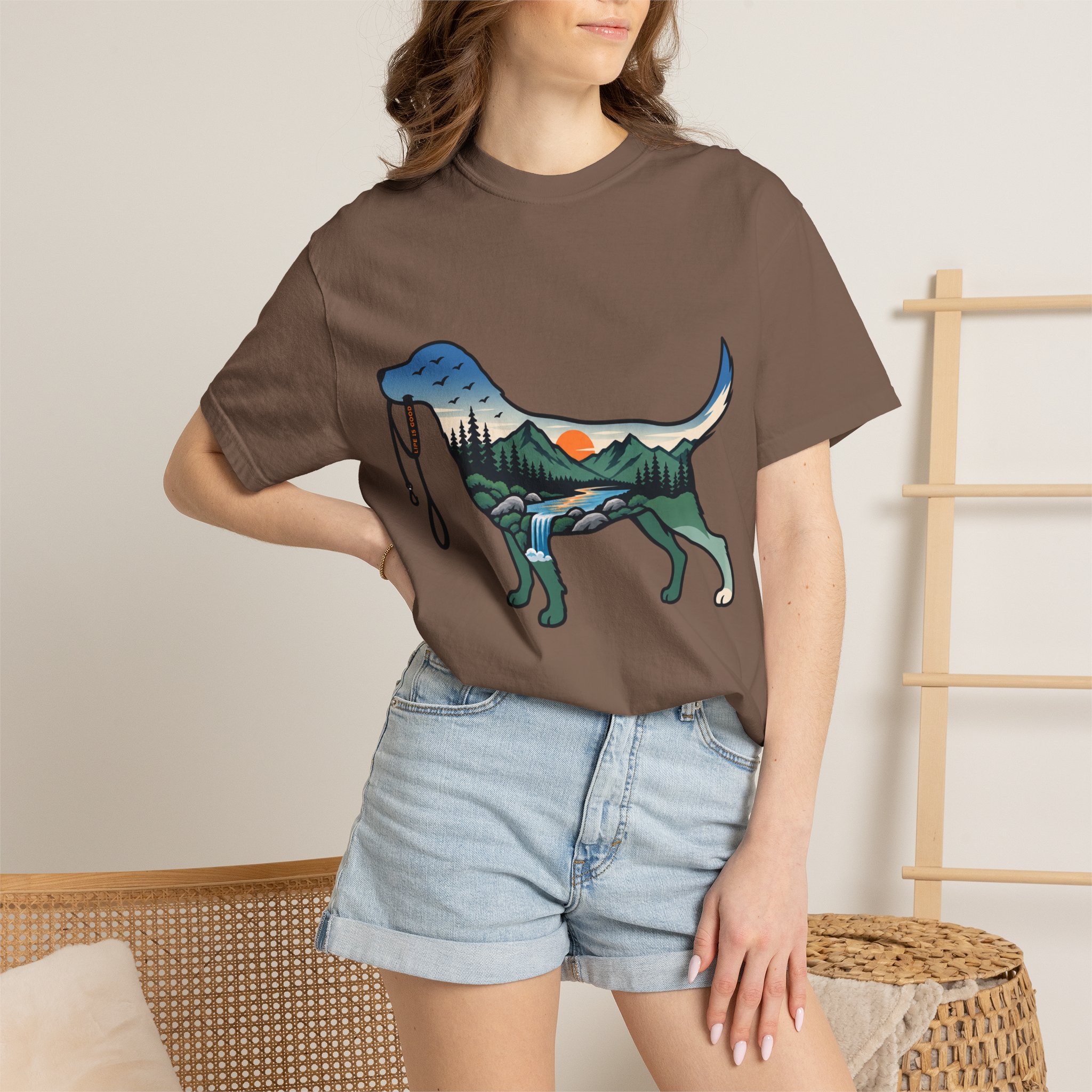 Dog Silhouette Nature Tee — Scenic Hike Retriever T-Shirt - Image 17