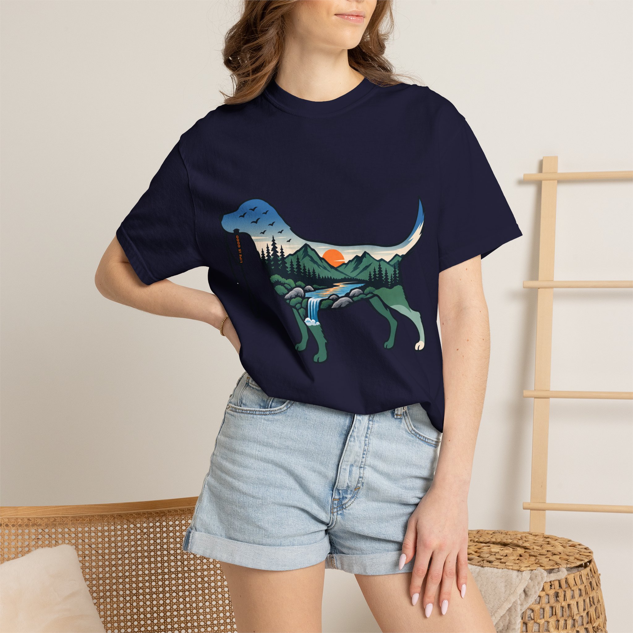 Dog Silhouette Nature Tee — Scenic Hike Retriever T-Shirt - Image 52