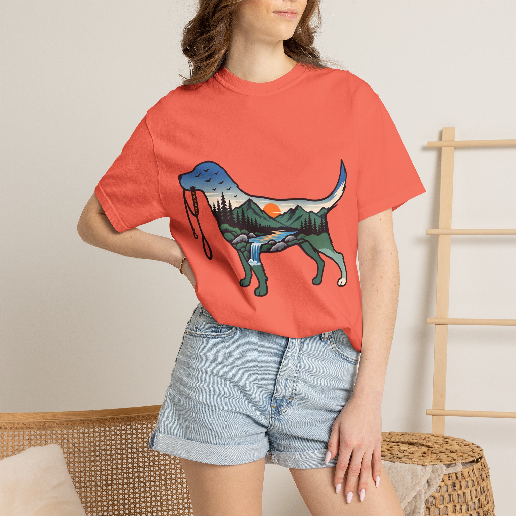Dog Silhouette Nature Tee — Scenic Hike Retriever T-Shirt - Image 2