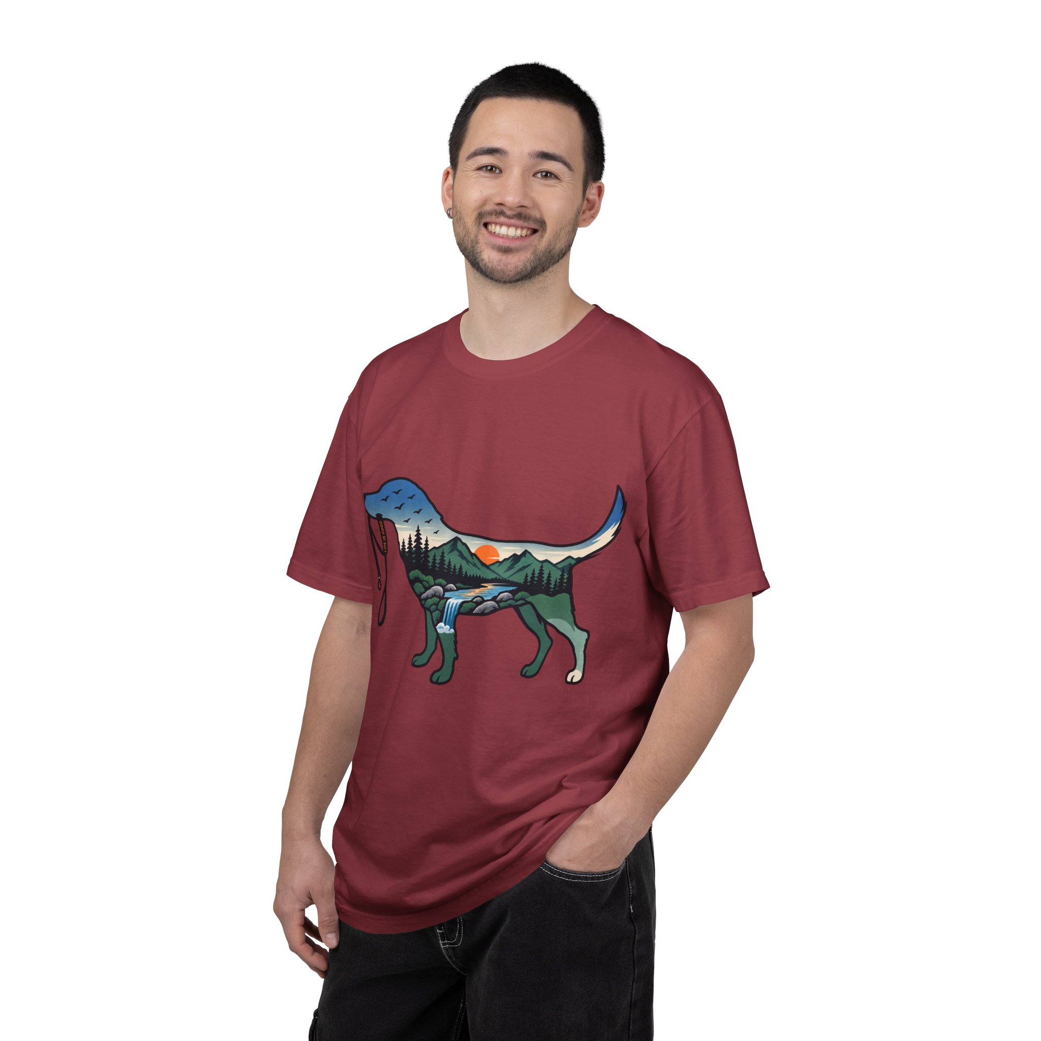 Dog Silhouette Nature Tee — Scenic Hike Retriever T-Shirt - Image 63