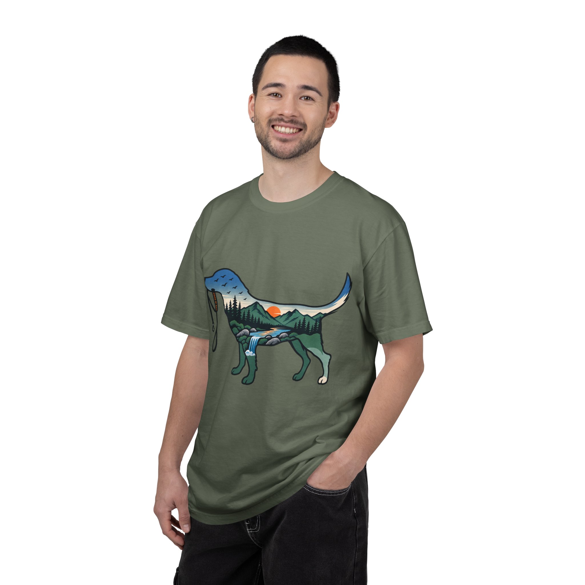 Dog Silhouette Nature Tee — Scenic Hike Retriever T-Shirt - Image 23