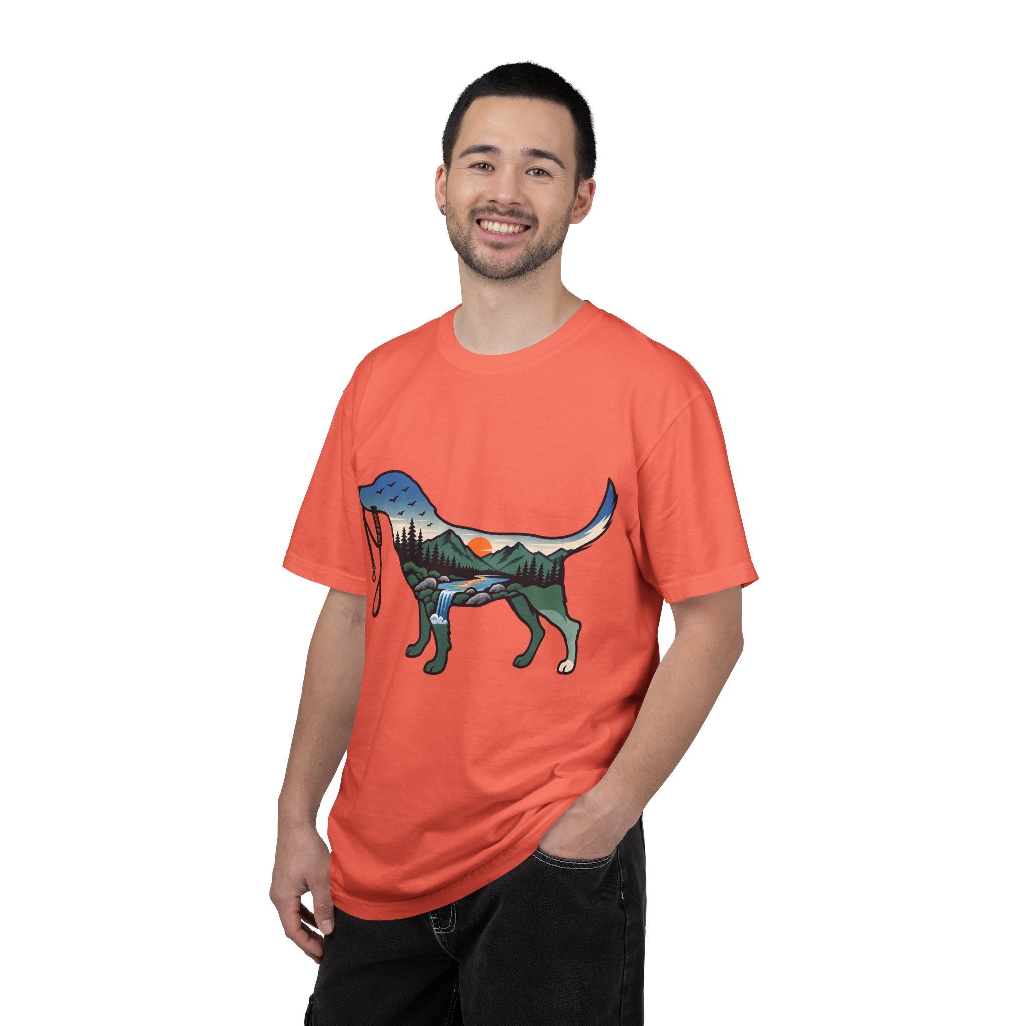 Dog Silhouette Nature Tee — Scenic Hike Retriever T-Shirt - Image 3