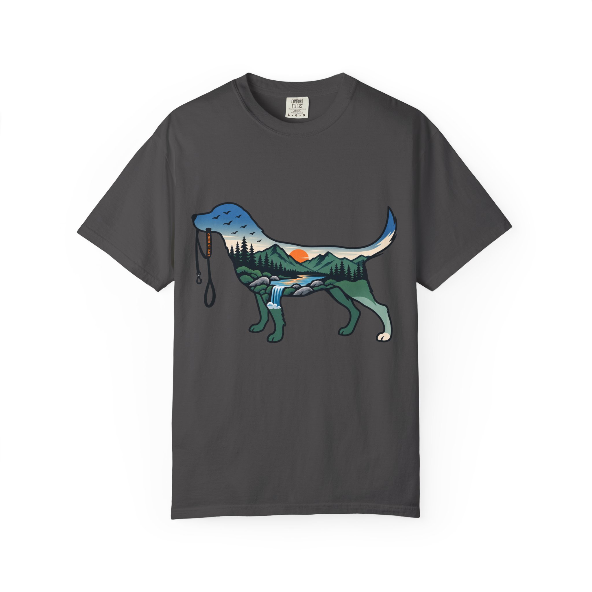 Dog Silhouette Nature Tee — Scenic Hike Retriever T-Shirt - Image 56