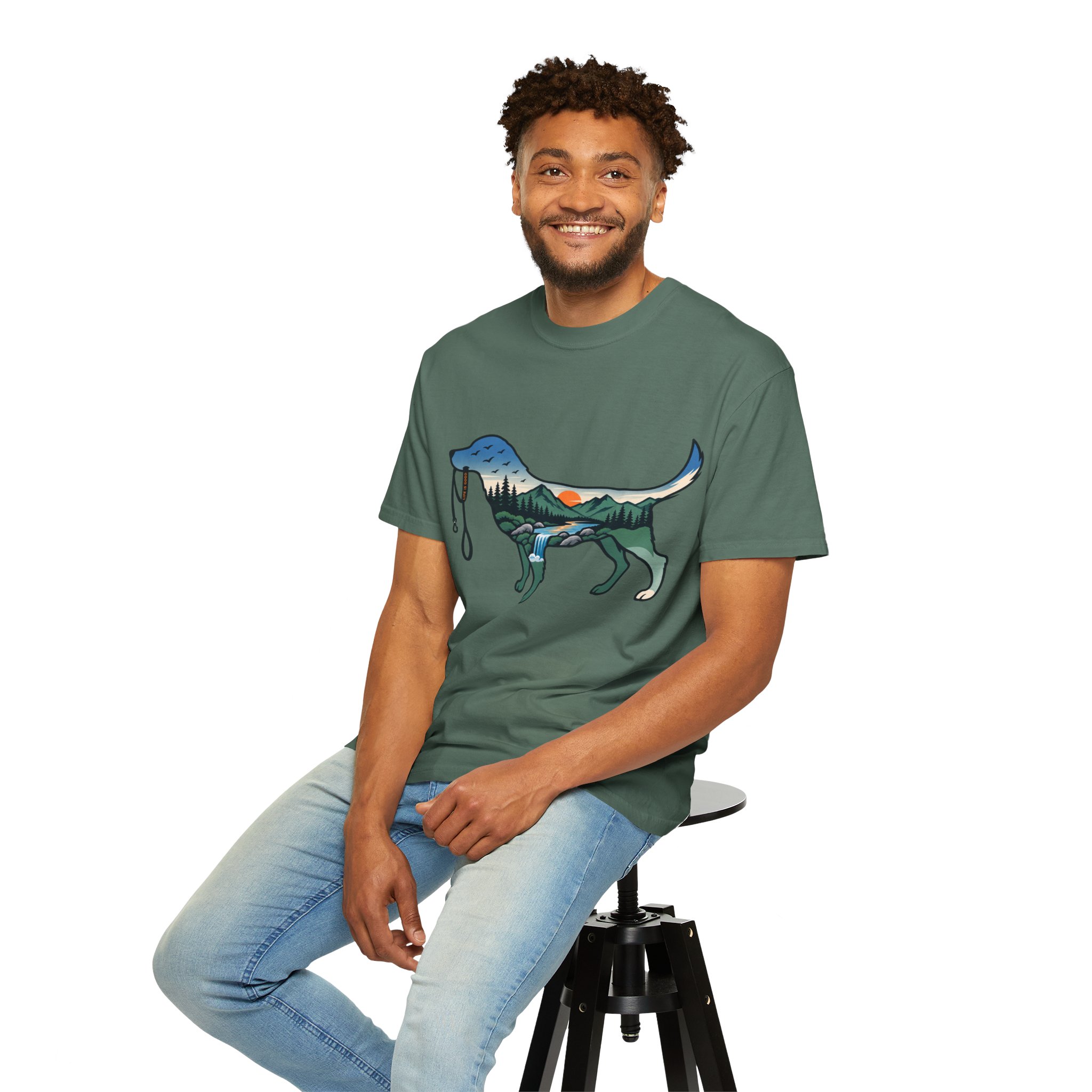 Dog Silhouette Nature Tee — Scenic Hike Retriever T-Shirt - Image 35
