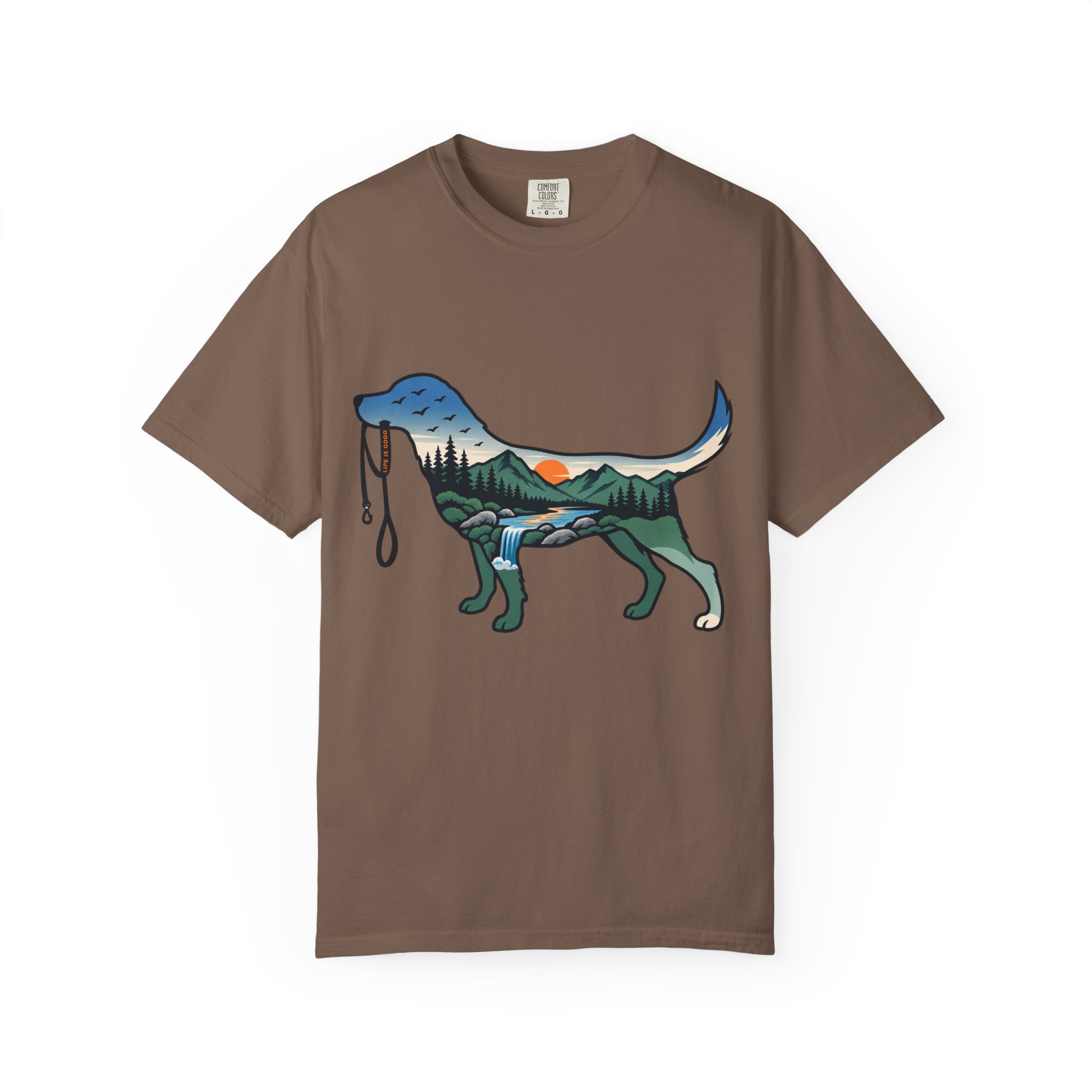 Dog Silhouette Nature Tee — Scenic Hike Retriever T-Shirt - Image 16