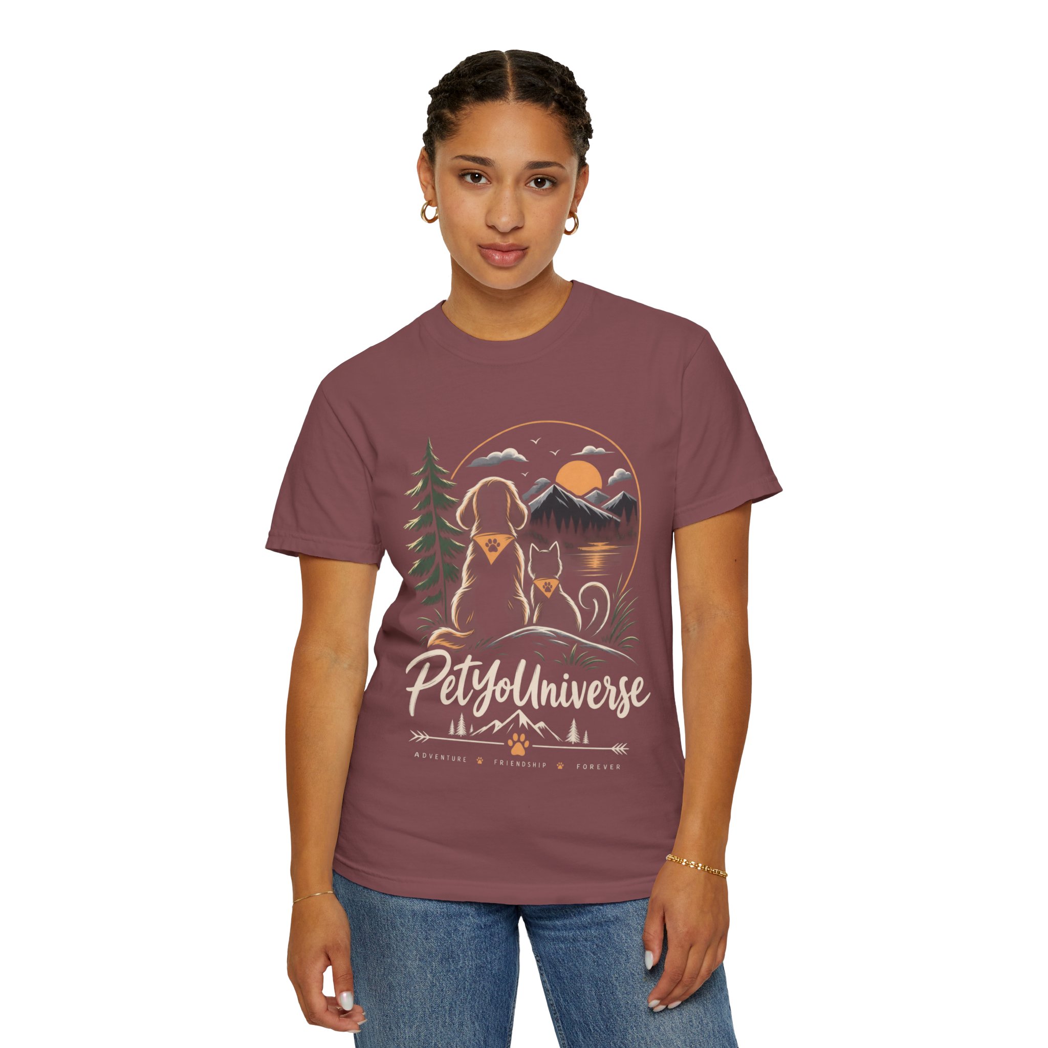 Dog Mom Scenic T-Shirt — Pet Universe Mountain Sunset Tee - Image 13