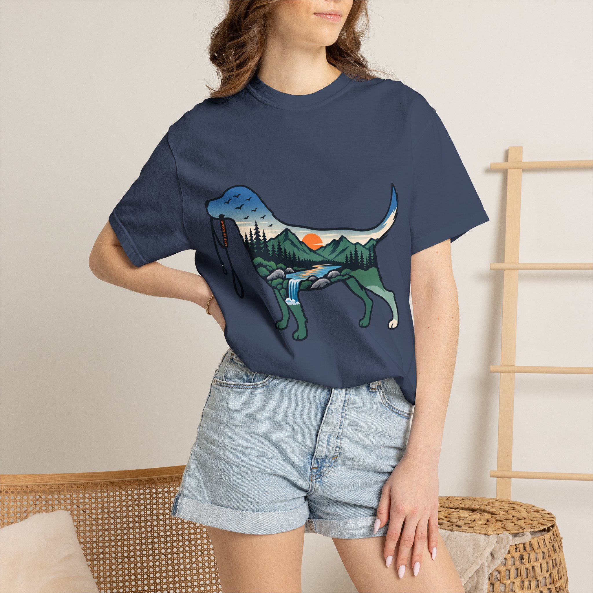 Dog Silhouette Nature Tee — Scenic Hike Retriever T-Shirt - Image 42
