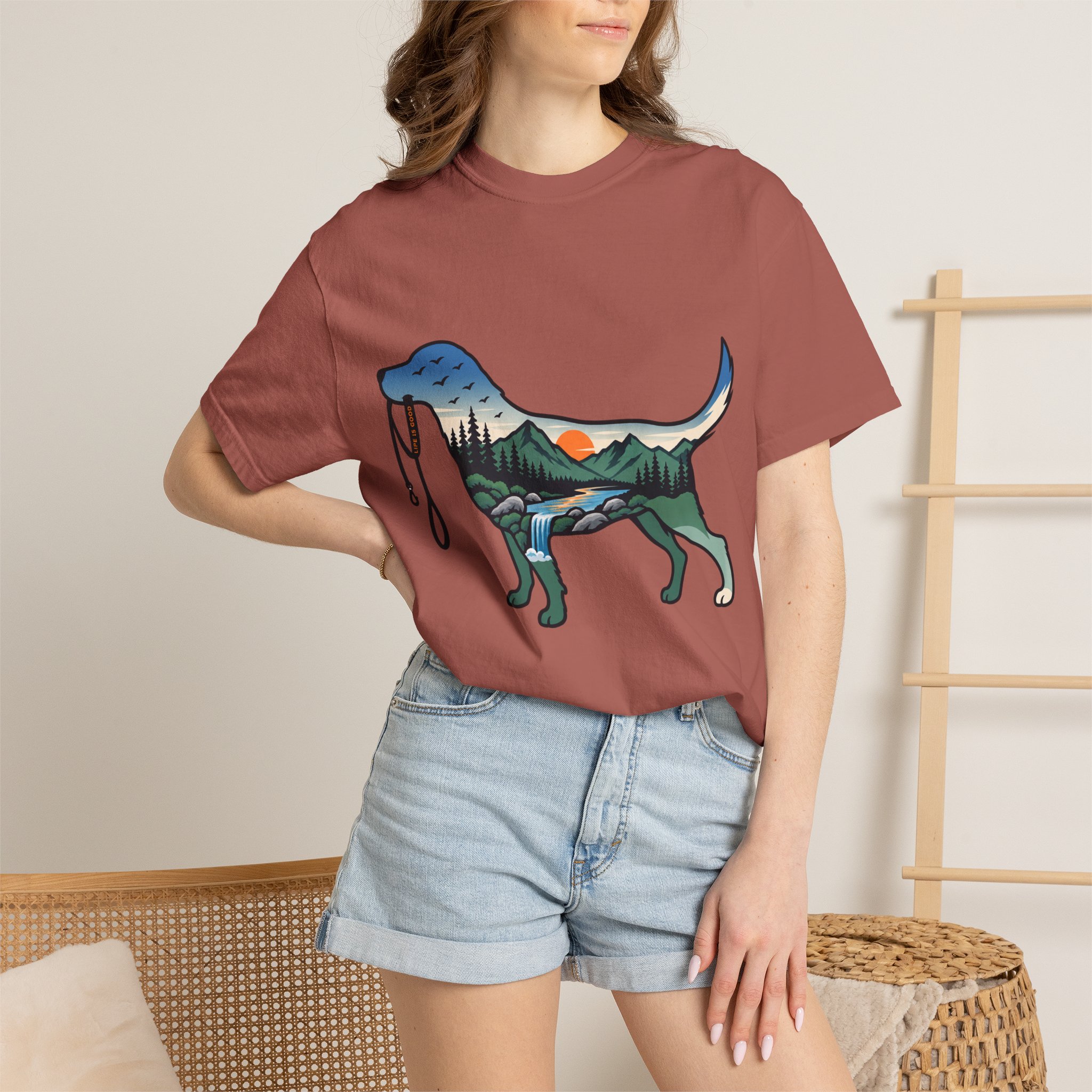 Dog Silhouette Nature Tee — Scenic Hike Retriever T-Shirt - Image 67