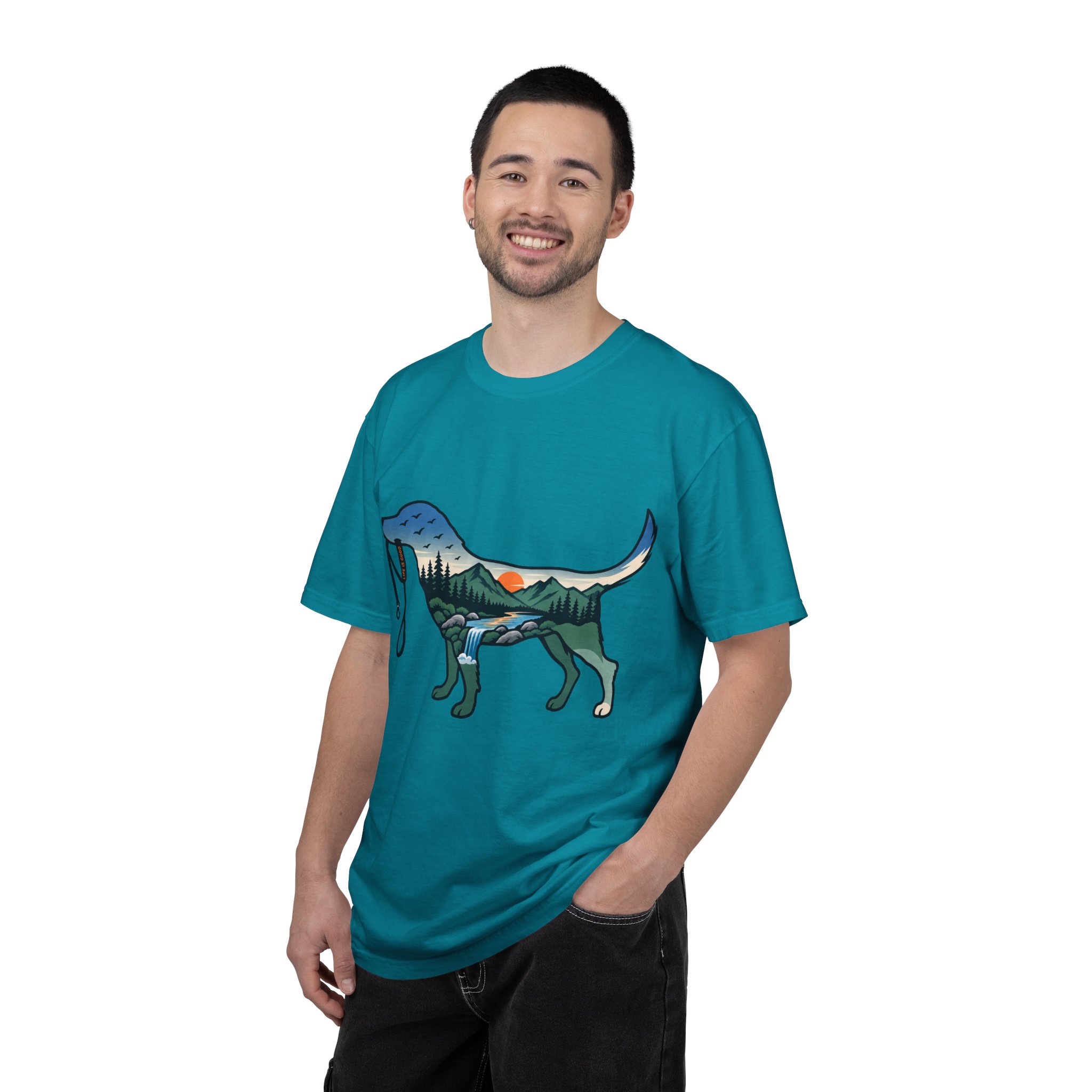 Dog Silhouette Nature Tee — Scenic Hike Retriever T-Shirt - Image 38