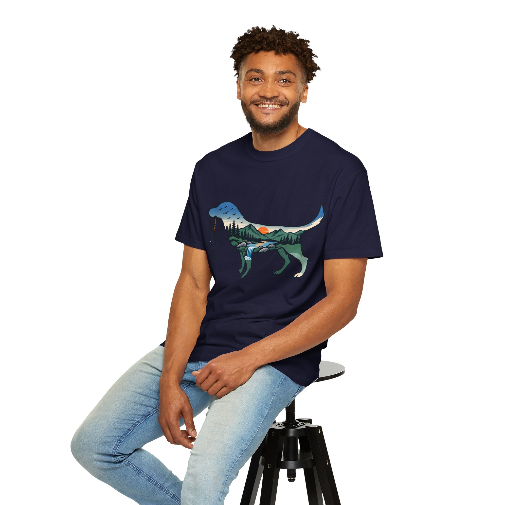 Dog Silhouette Nature Tee — Scenic Hike Retriever T-Shirt - Image 55