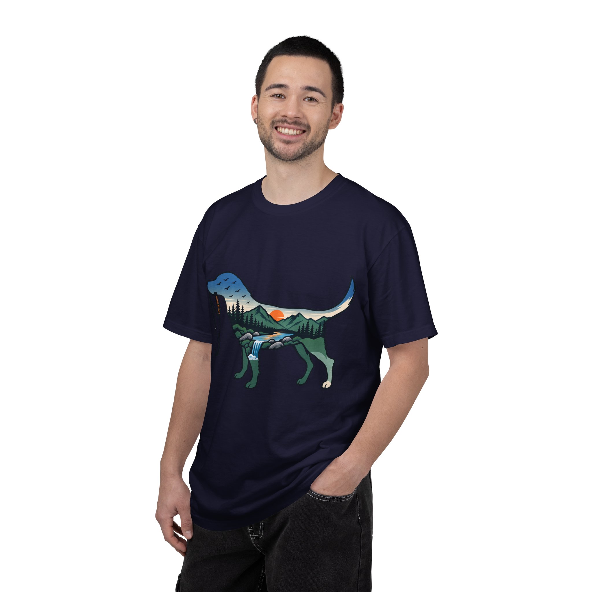 Dog Silhouette Nature Tee — Scenic Hike Retriever T-Shirt - Image 53