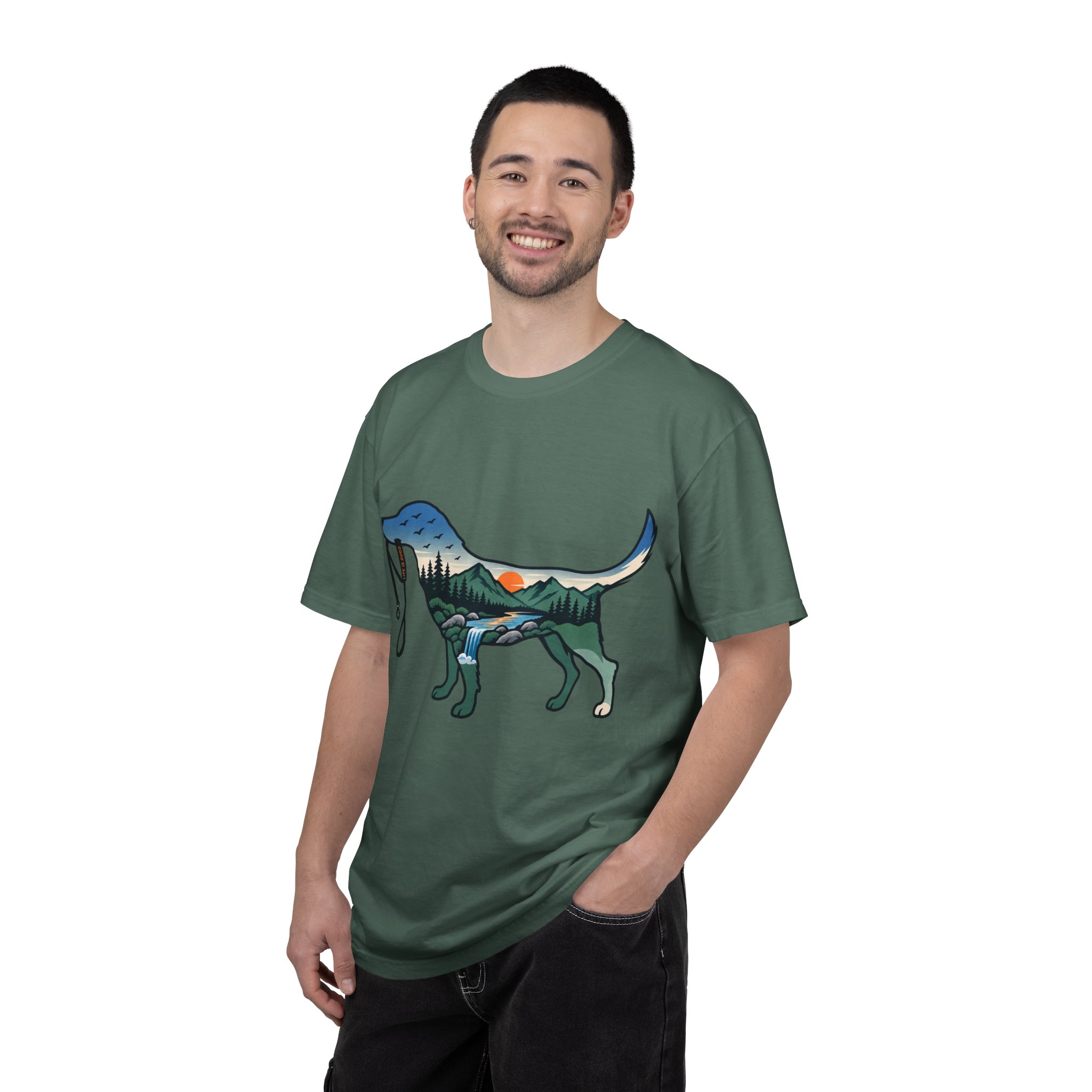 Dog Silhouette Nature Tee — Scenic Hike Retriever T-Shirt - Image 33