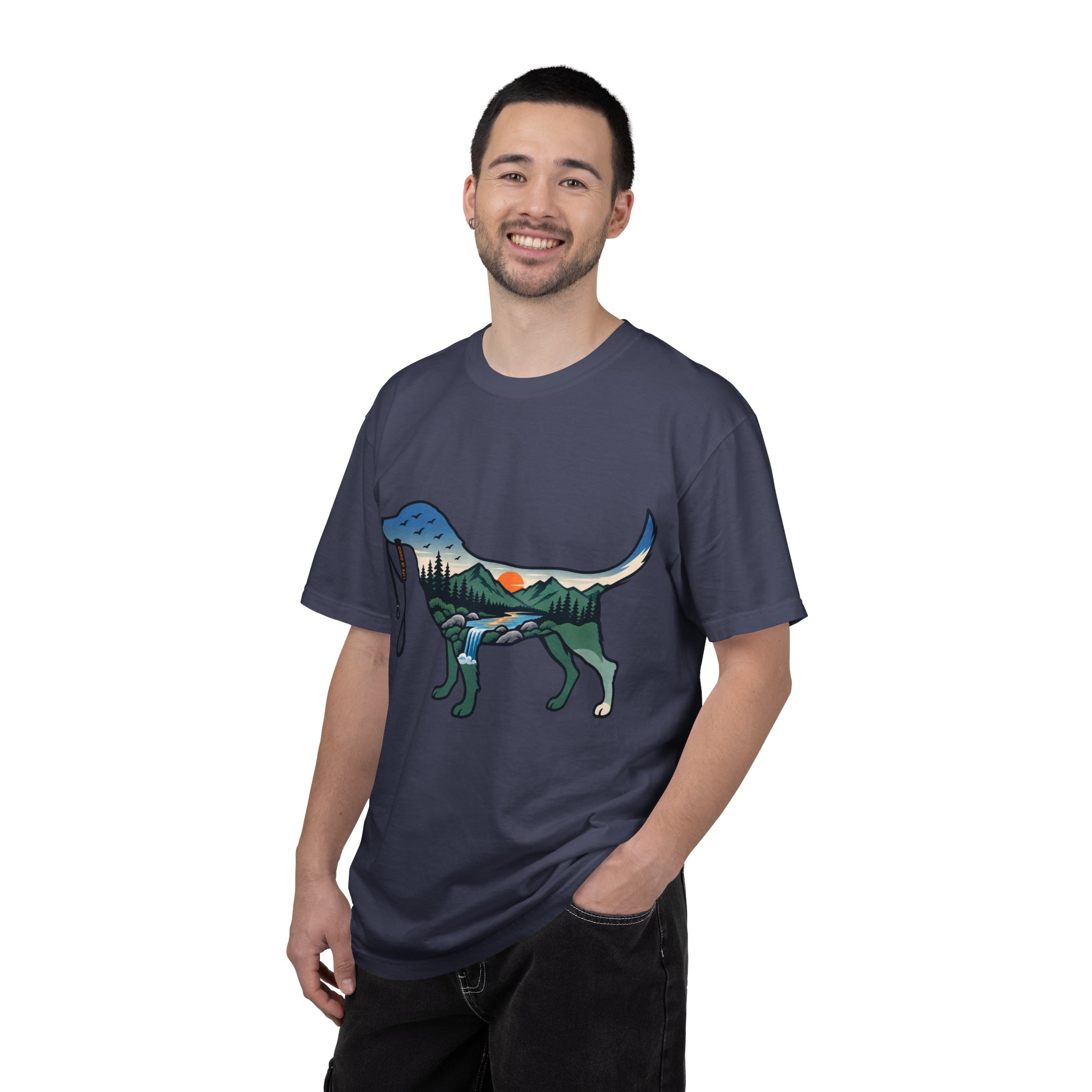 Dog Silhouette Nature Tee — Scenic Hike Retriever T-Shirt - Image 48