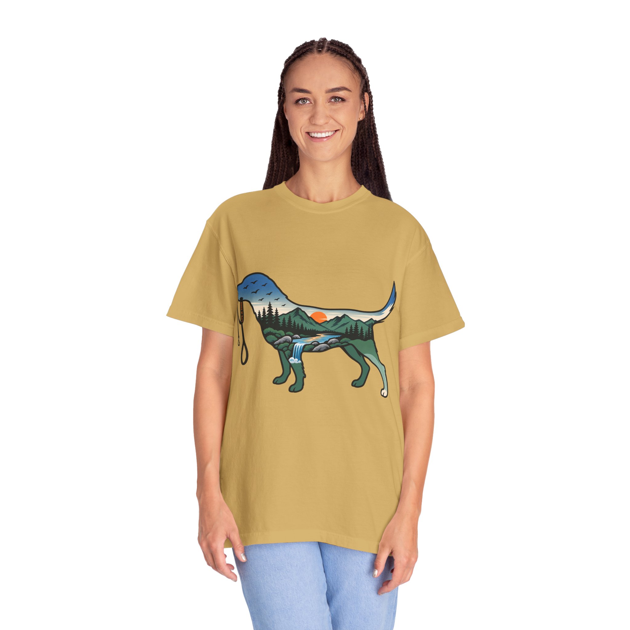 Dog Silhouette Nature Tee — Scenic Hike Retriever T-Shirt - Image 9