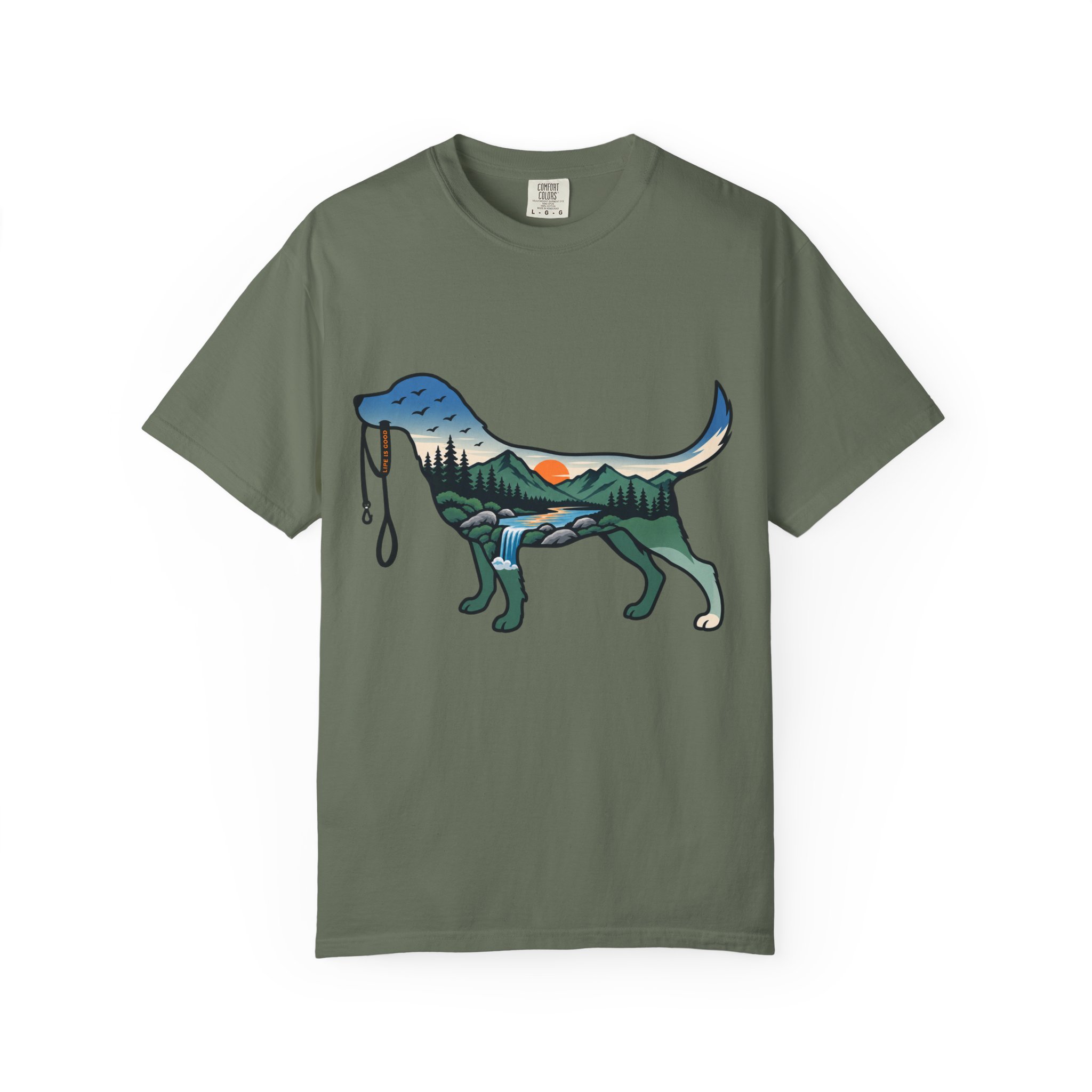 Dog Silhouette Nature Tee — Scenic Hike Retriever T-Shirt - Image 21