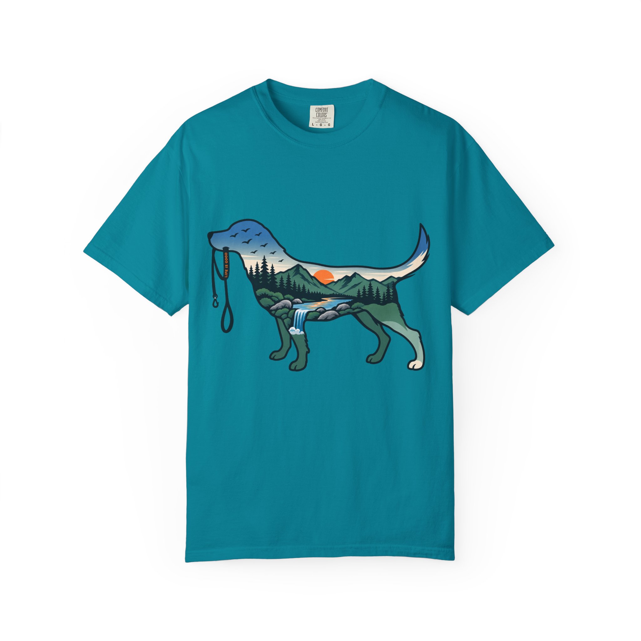 Dog Silhouette Nature Tee — Scenic Hike Retriever T-Shirt - Image 36