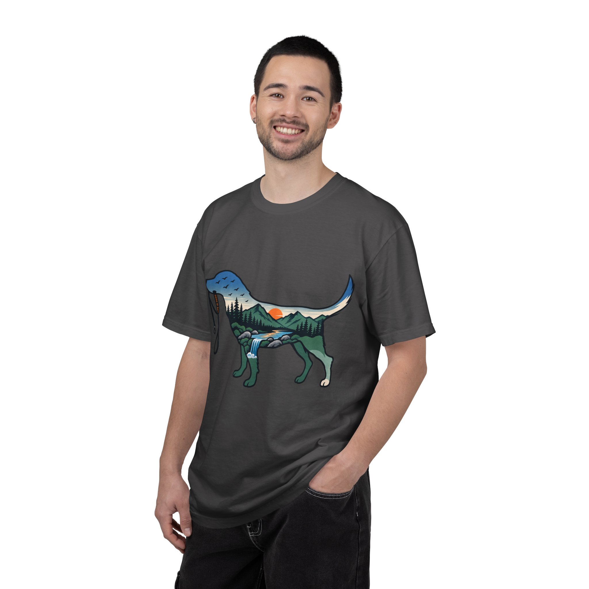 Dog Silhouette Nature Tee — Scenic Hike Retriever T-Shirt - Image 58