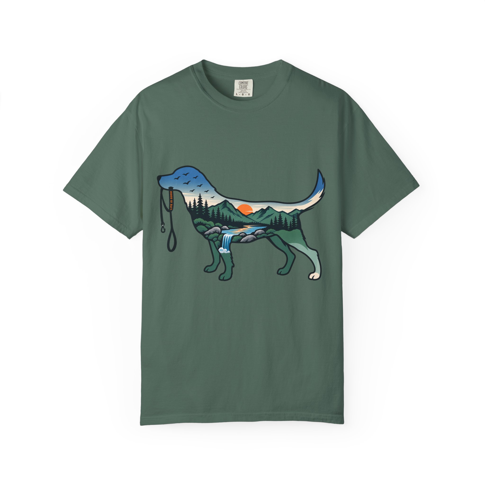 Dog Silhouette Nature Tee — Scenic Hike Retriever T-Shirt - Image 31