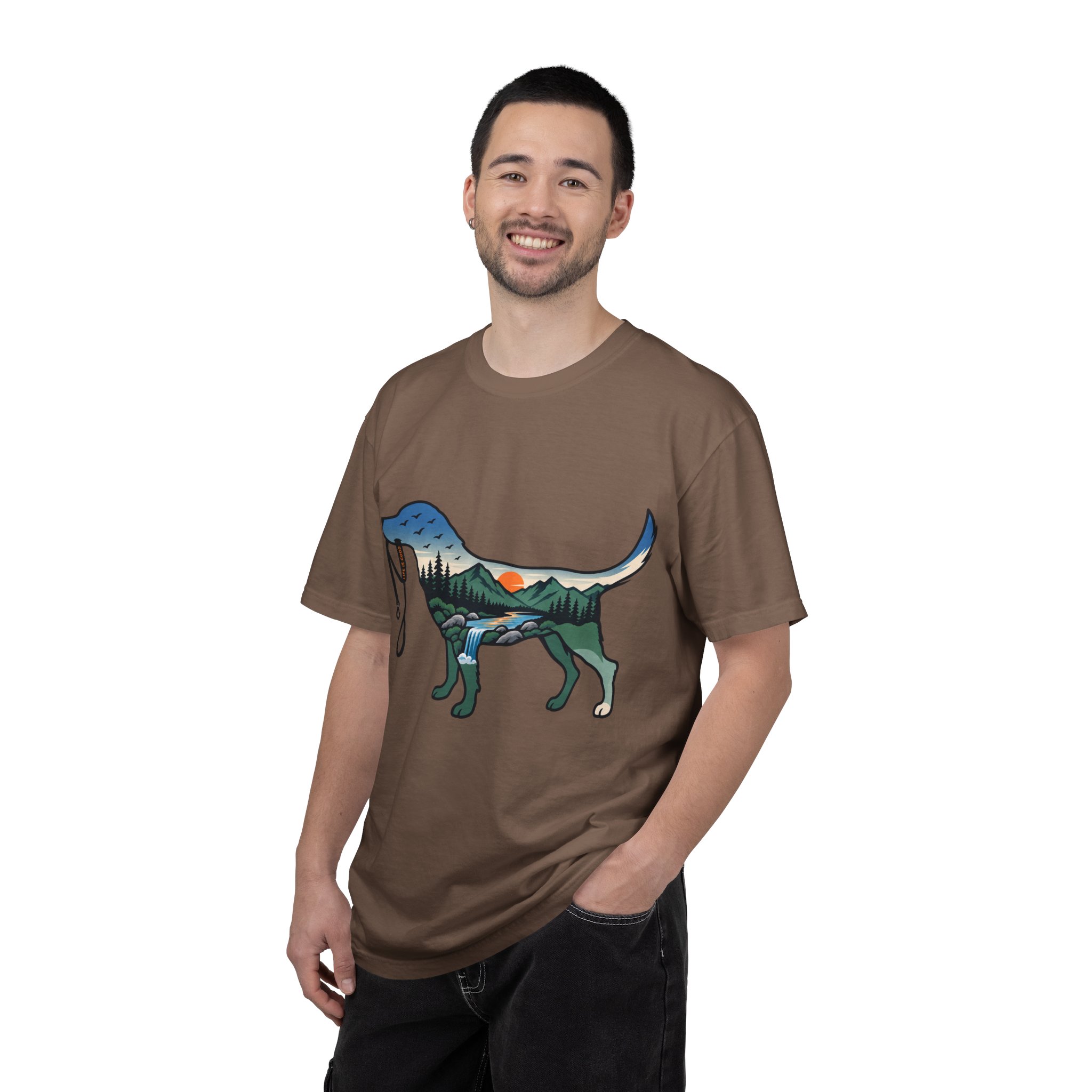 Dog Silhouette Nature Tee — Scenic Hike Retriever T-Shirt - Image 18