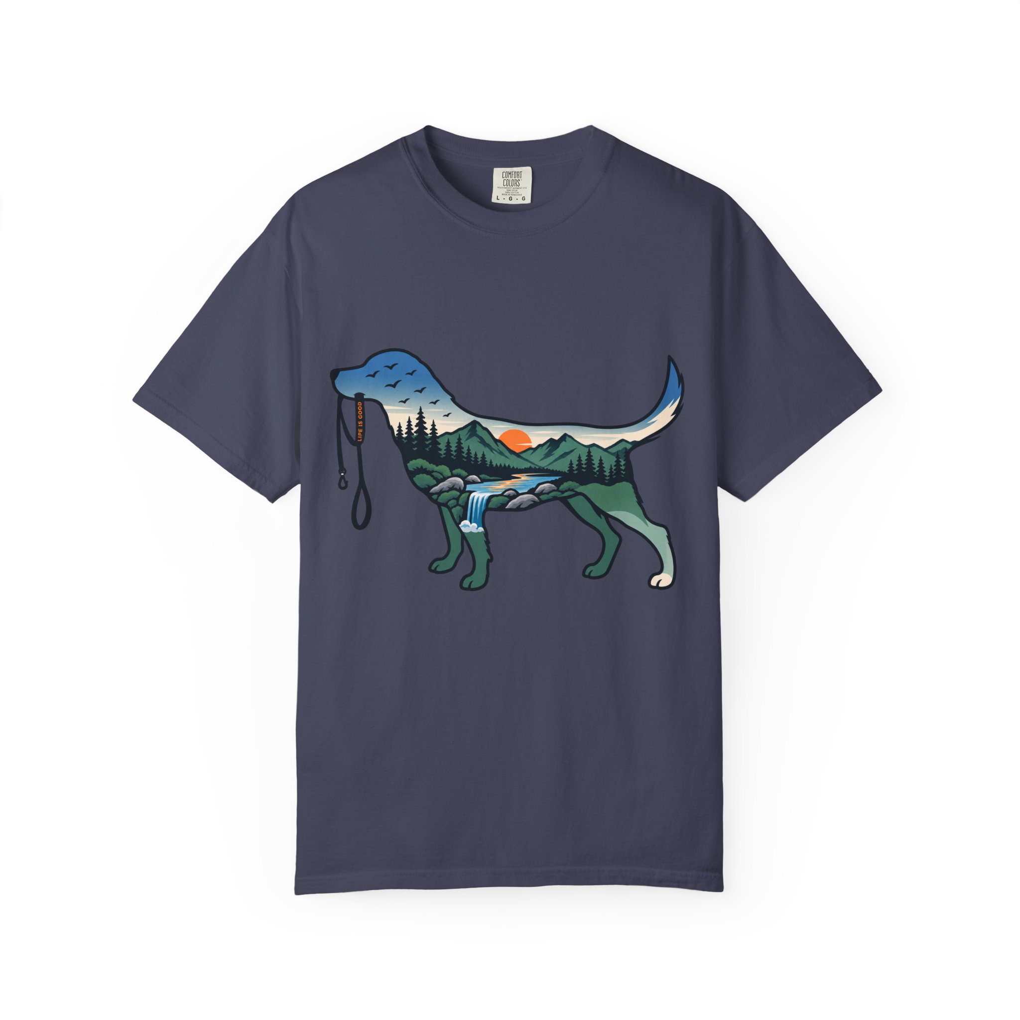 Dog Silhouette Nature Tee — Scenic Hike Retriever T-Shirt - Image 46
