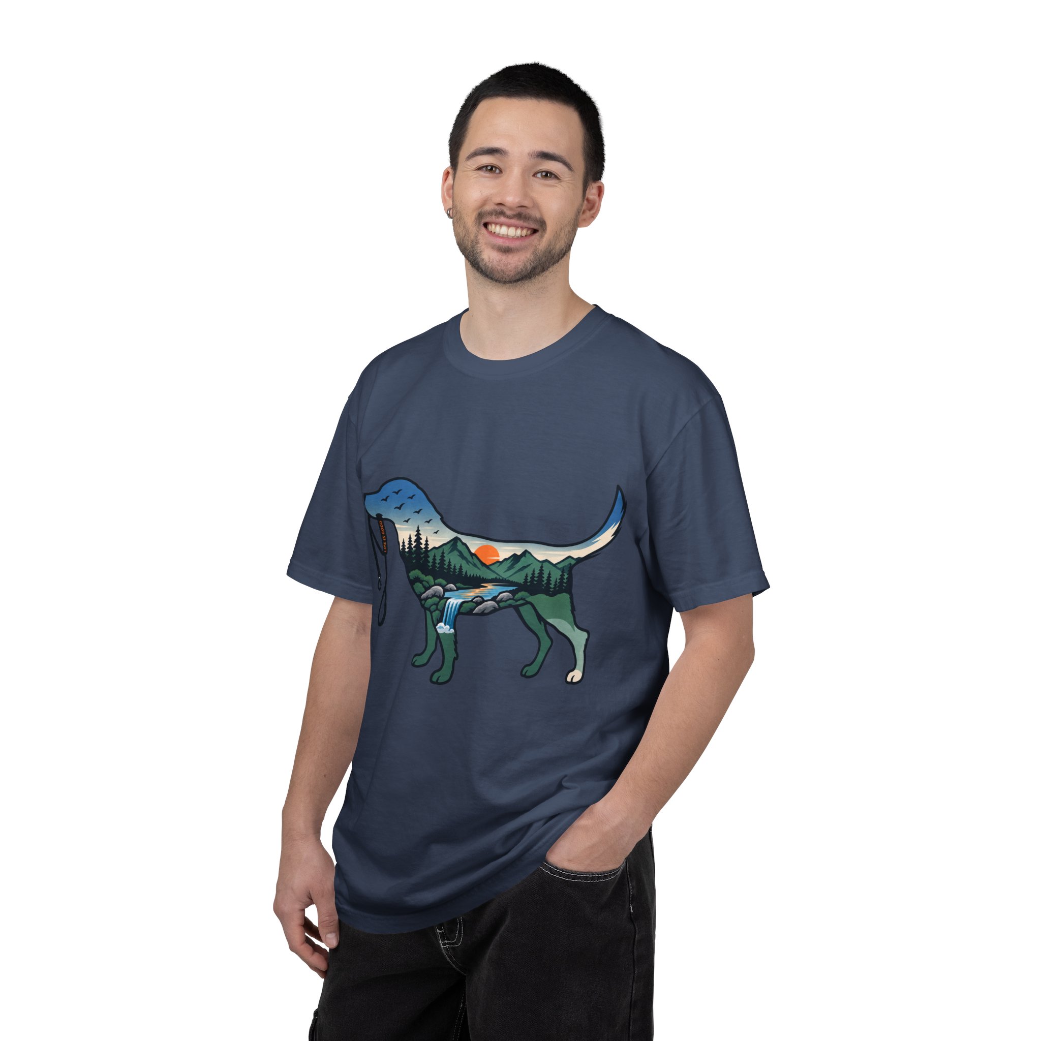 Dog Silhouette Nature Tee — Scenic Hike Retriever T-Shirt - Image 43