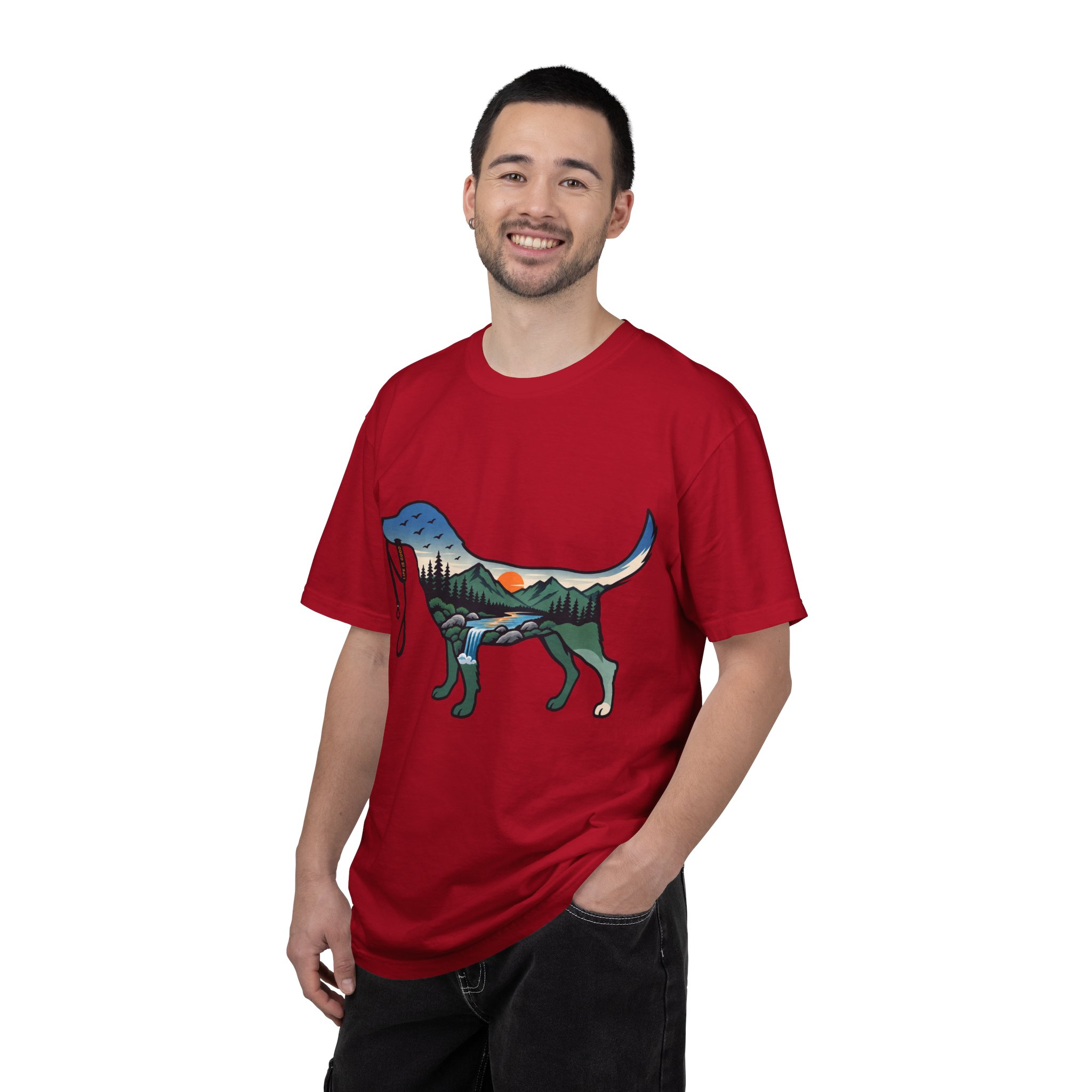 Dog Silhouette Nature Tee — Scenic Hike Retriever T-Shirt - Image 73