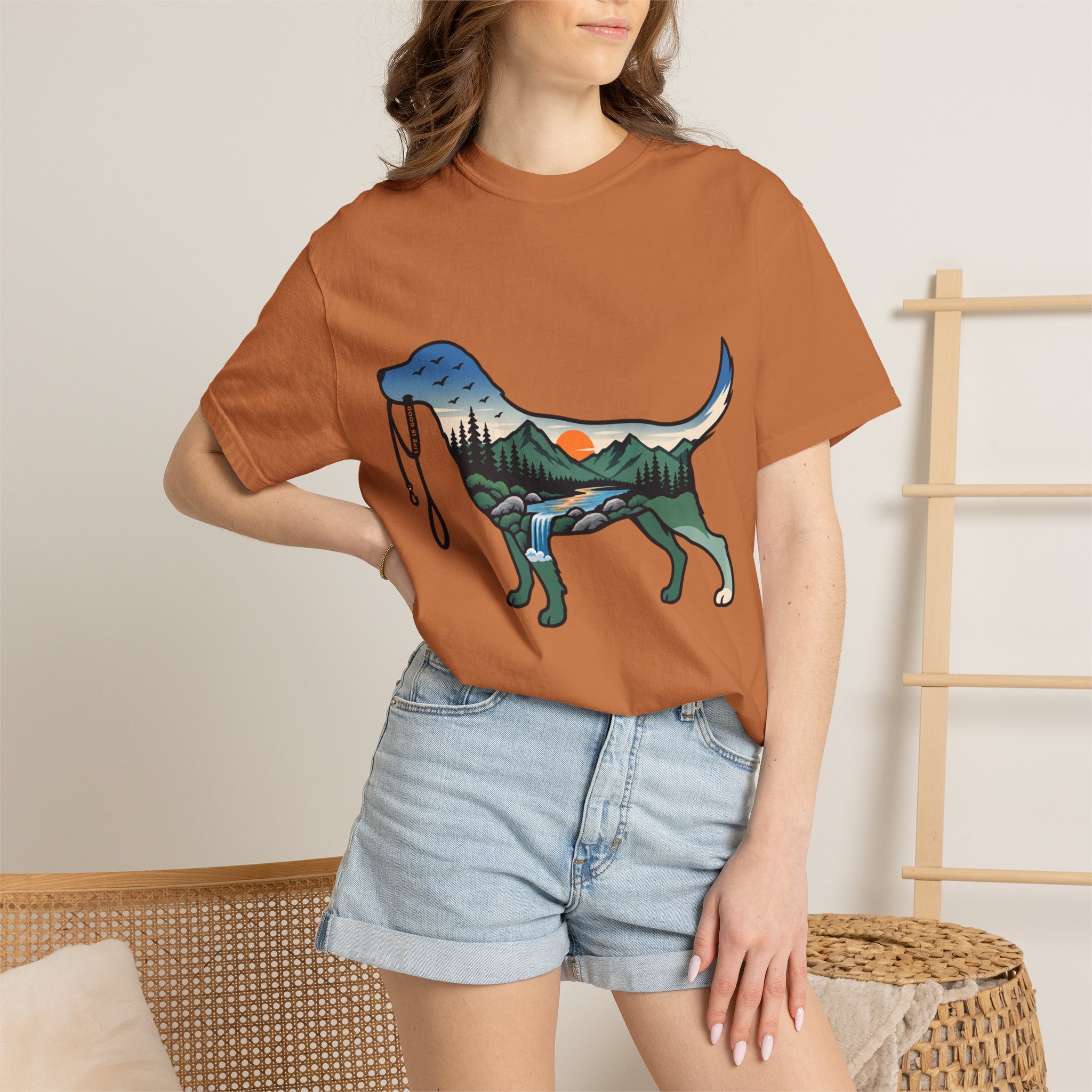 Dog Silhouette Nature Tee — Scenic Hike Retriever T-Shirt - Image 12