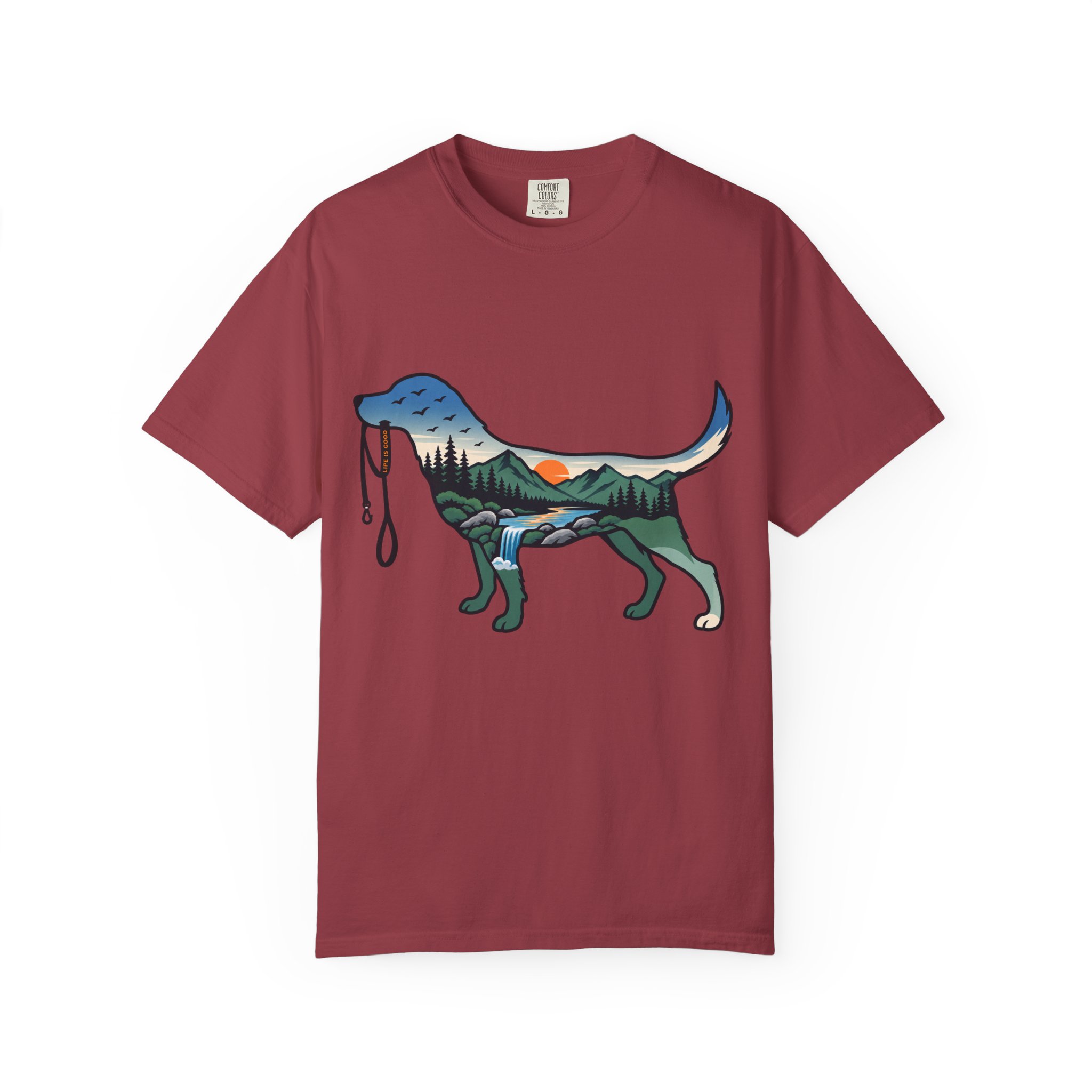 Dog Silhouette Nature Tee — Scenic Hike Retriever T-Shirt - Image 61