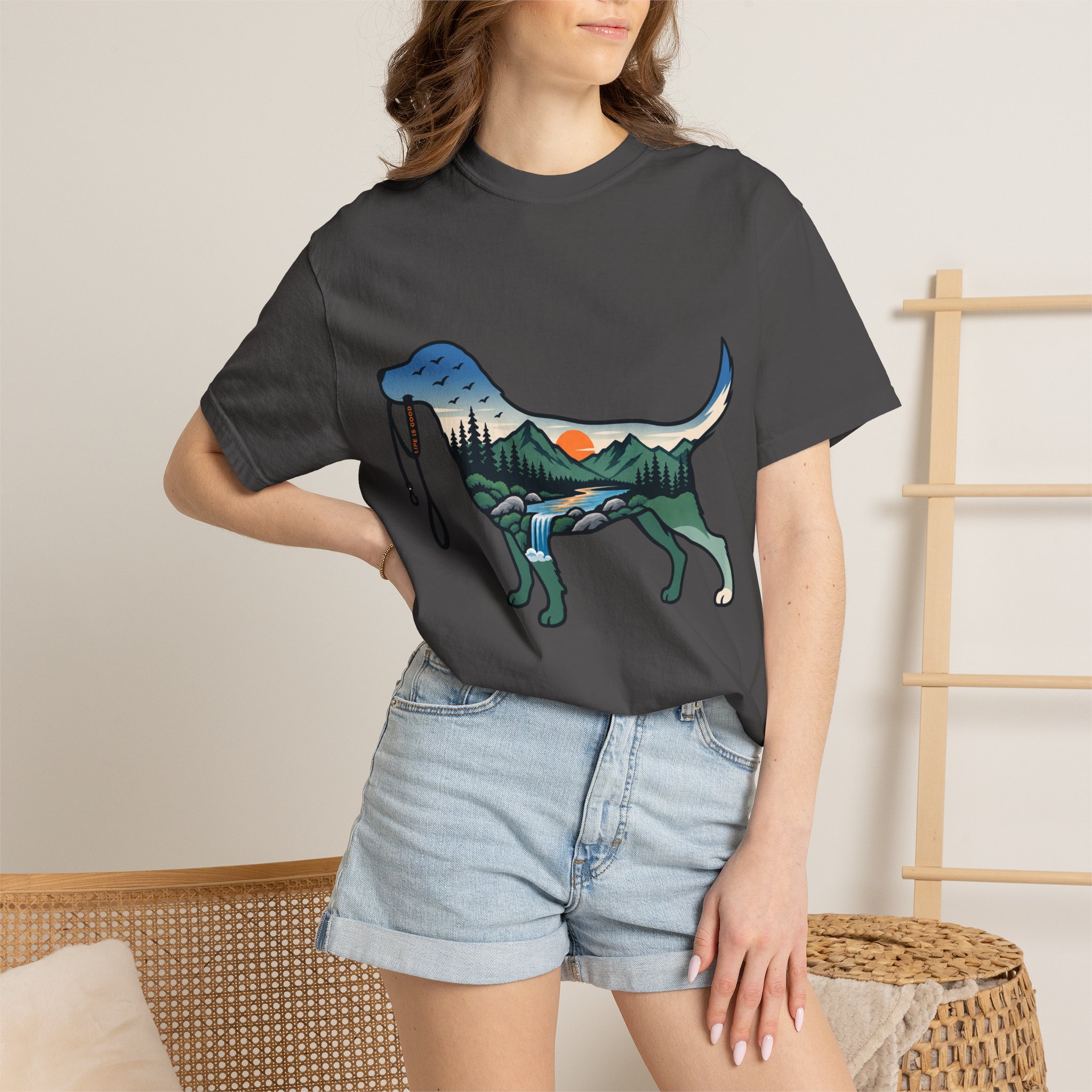 Dog Silhouette Nature Tee — Scenic Hike Retriever T-Shirt - Image 57