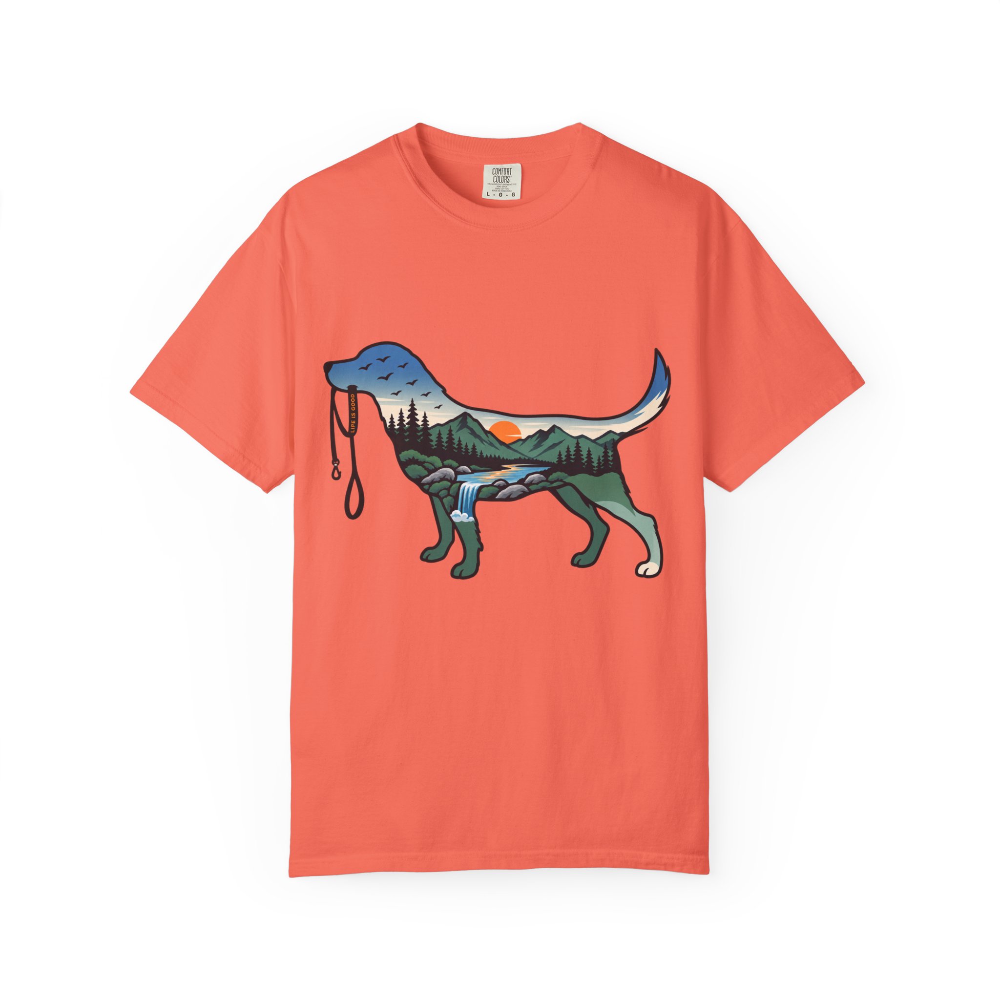 Dog Silhouette Nature Tee — Scenic Hike Retriever T-Shirt