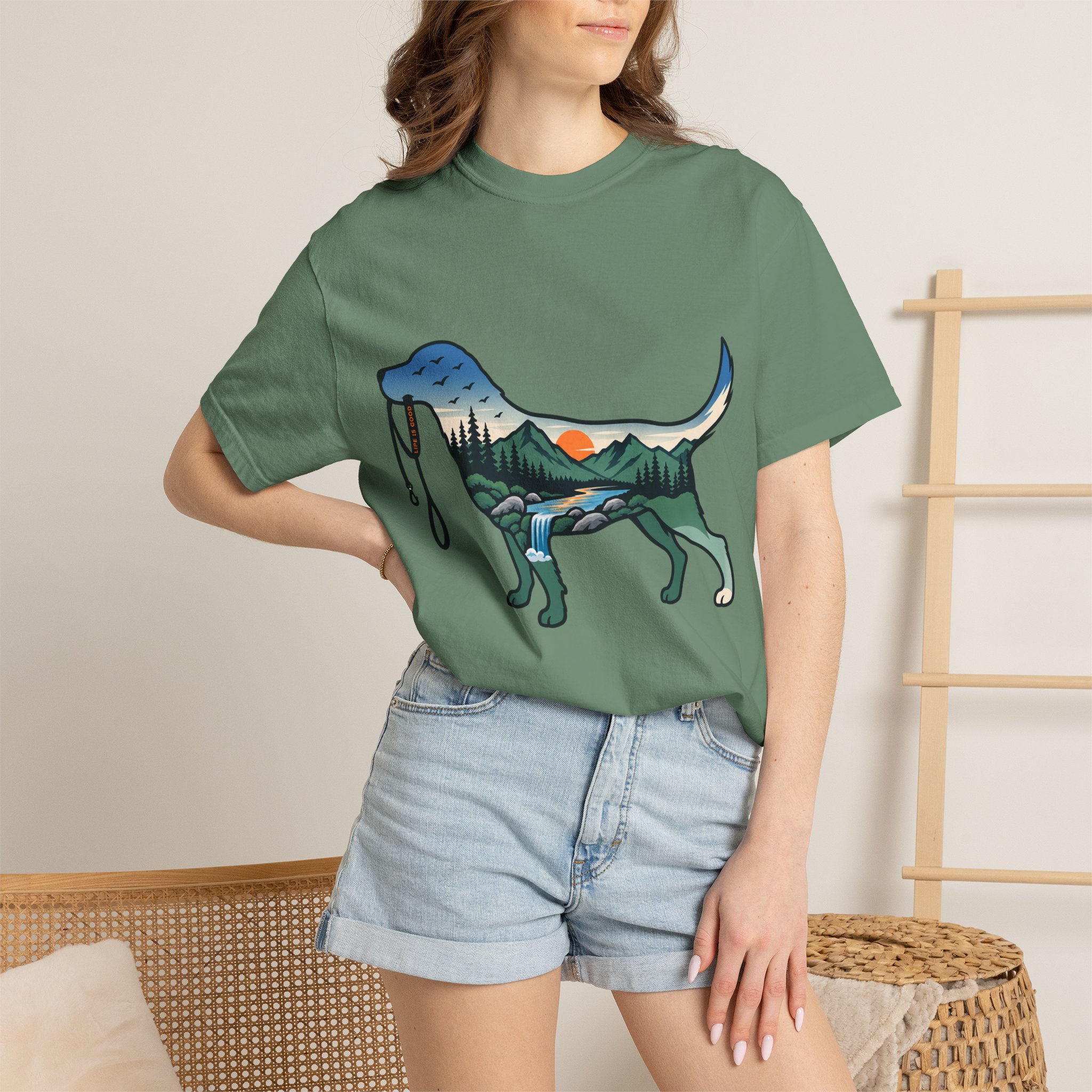 Dog Silhouette Nature Tee — Scenic Hike Retriever T-Shirt - Image 27
