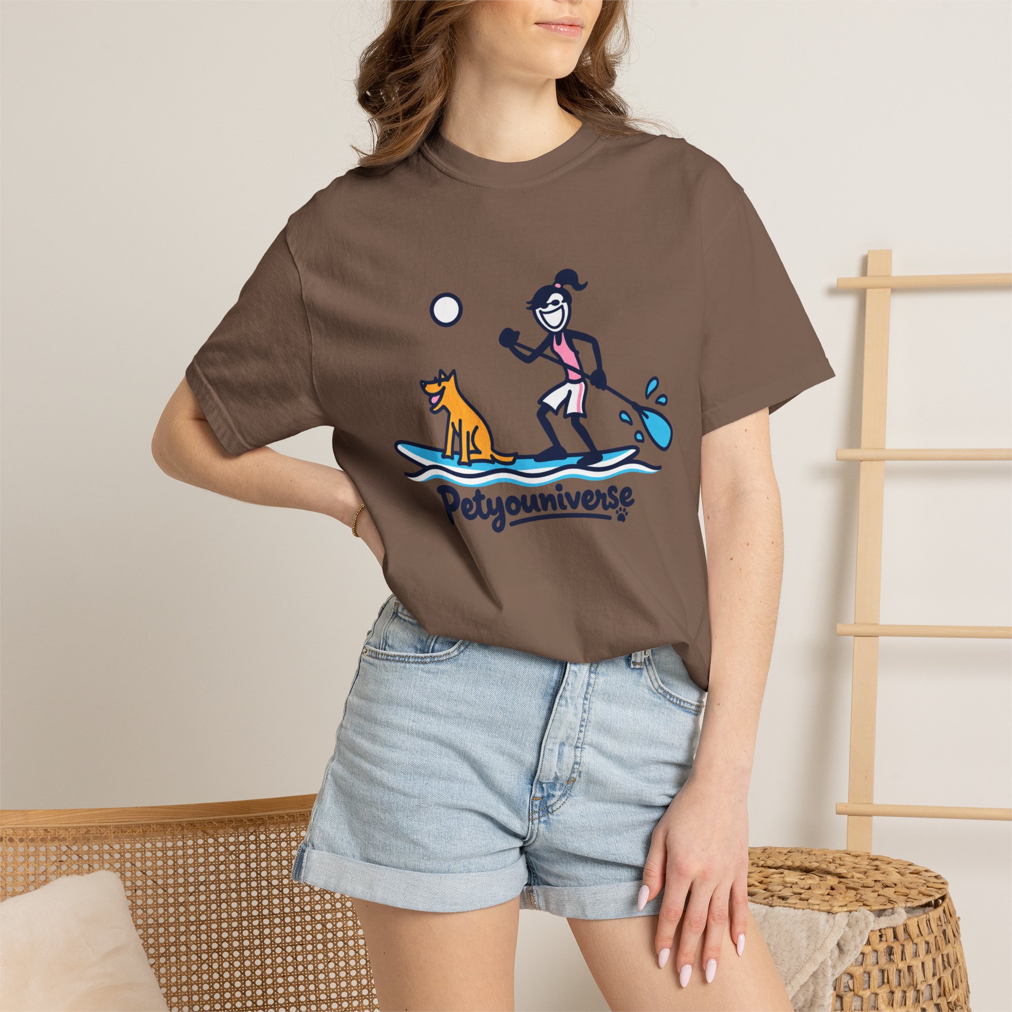 Paddleboarding Pup Graphic T-Shirt — "Petyouniverse" Dog & Owner Paddleboard Tee - Image 42
