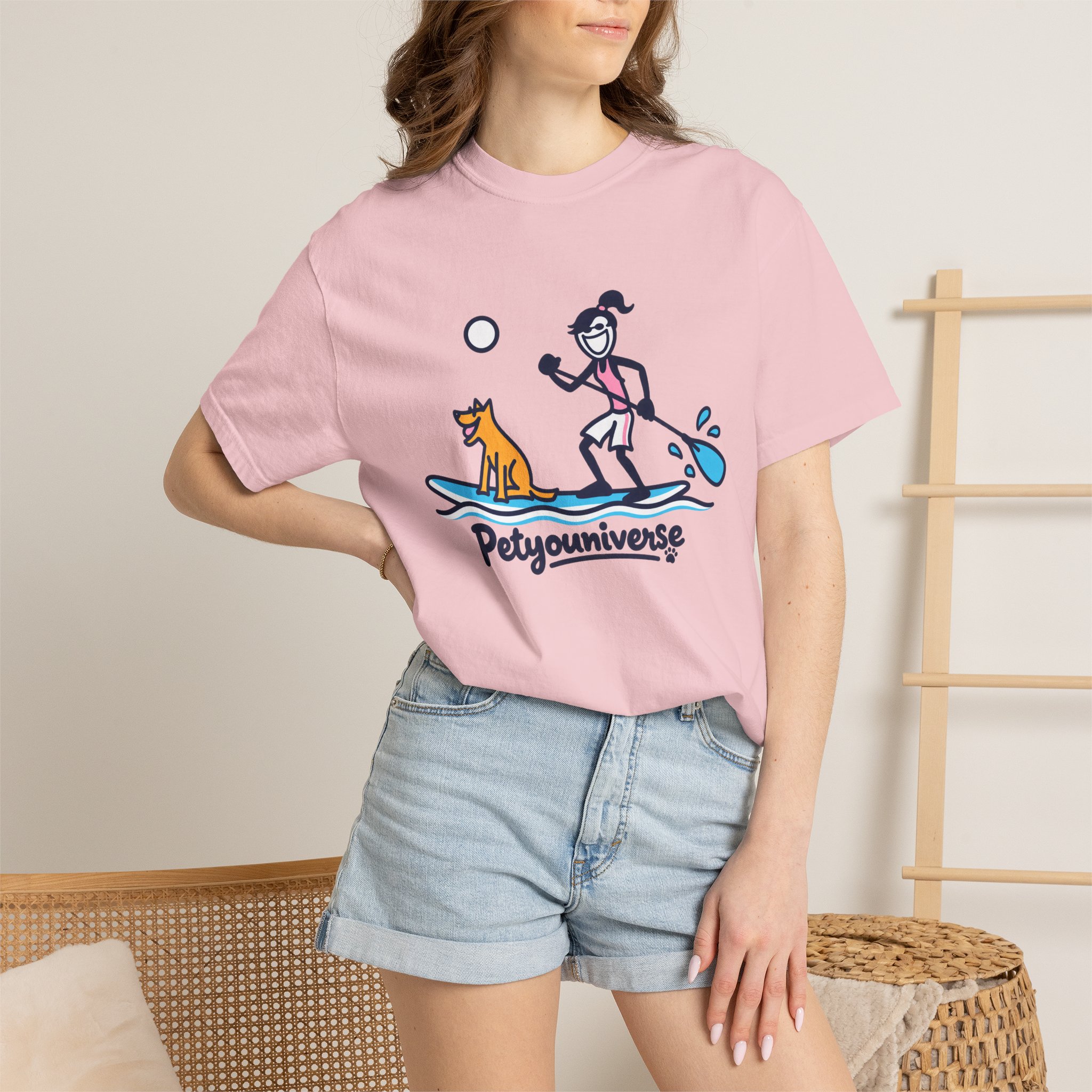 Paddleboarding Pup Graphic T-Shirt — "Petyouniverse" Dog & Owner Paddleboard Tee - Image 82
